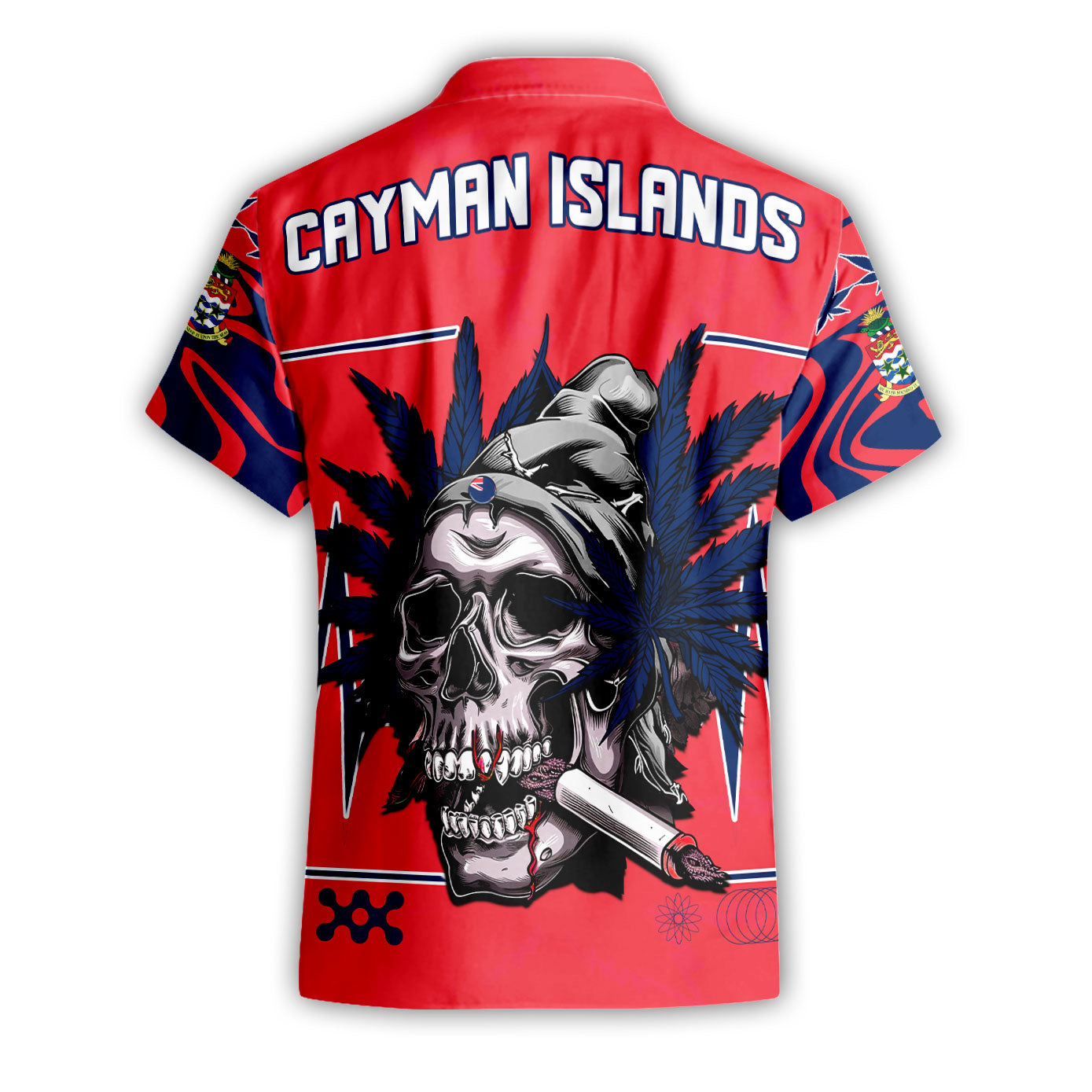 Cayman Islands Short Sleeve Shirt Flag & Coat Of Arms Marijuanas Style