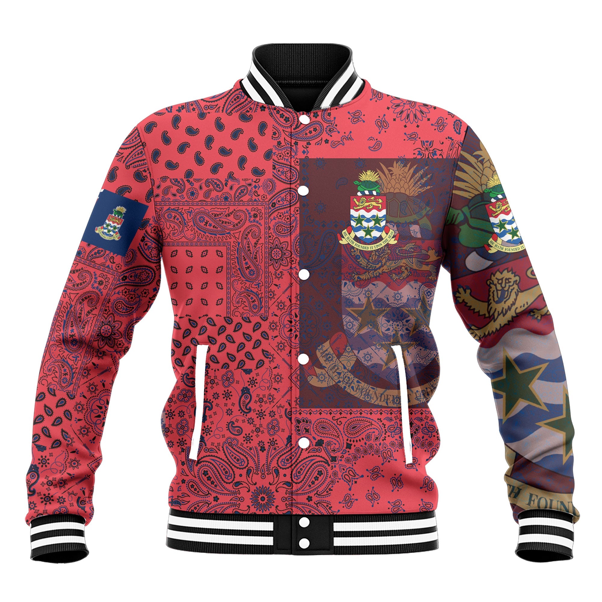 Cayman Islands Baseball Jacket Paisley Flag And Skull Style 2