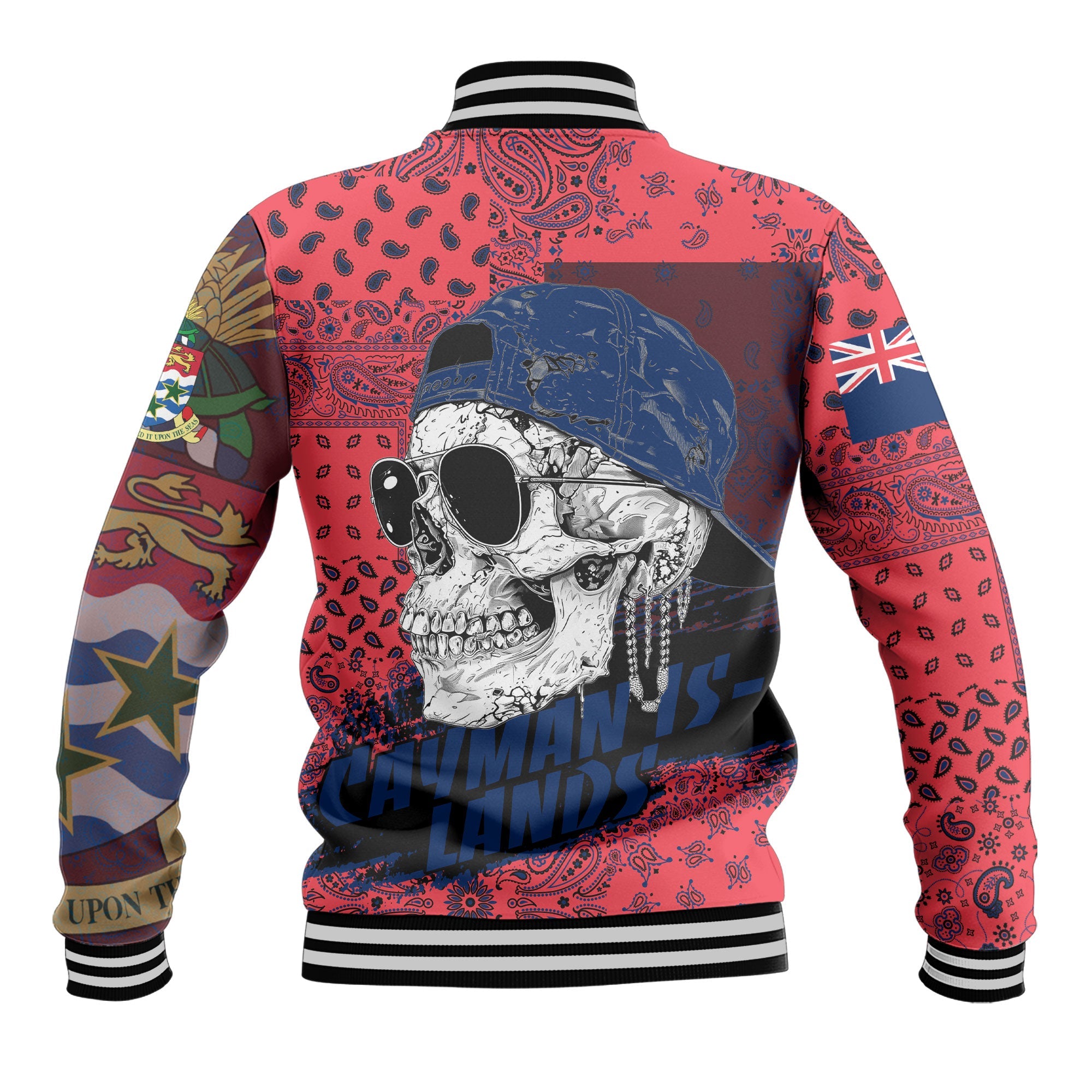 Cayman Islands Baseball Jacket Paisley Flag And Skull Style 3