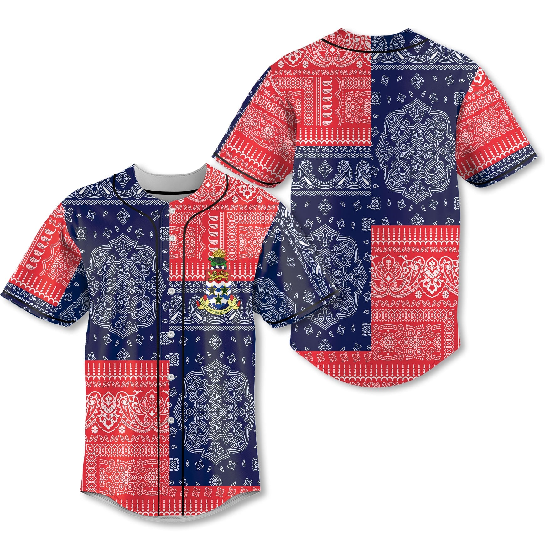 Cayman Islands Baseball Jersey Flag And Paisley Basic Style 1