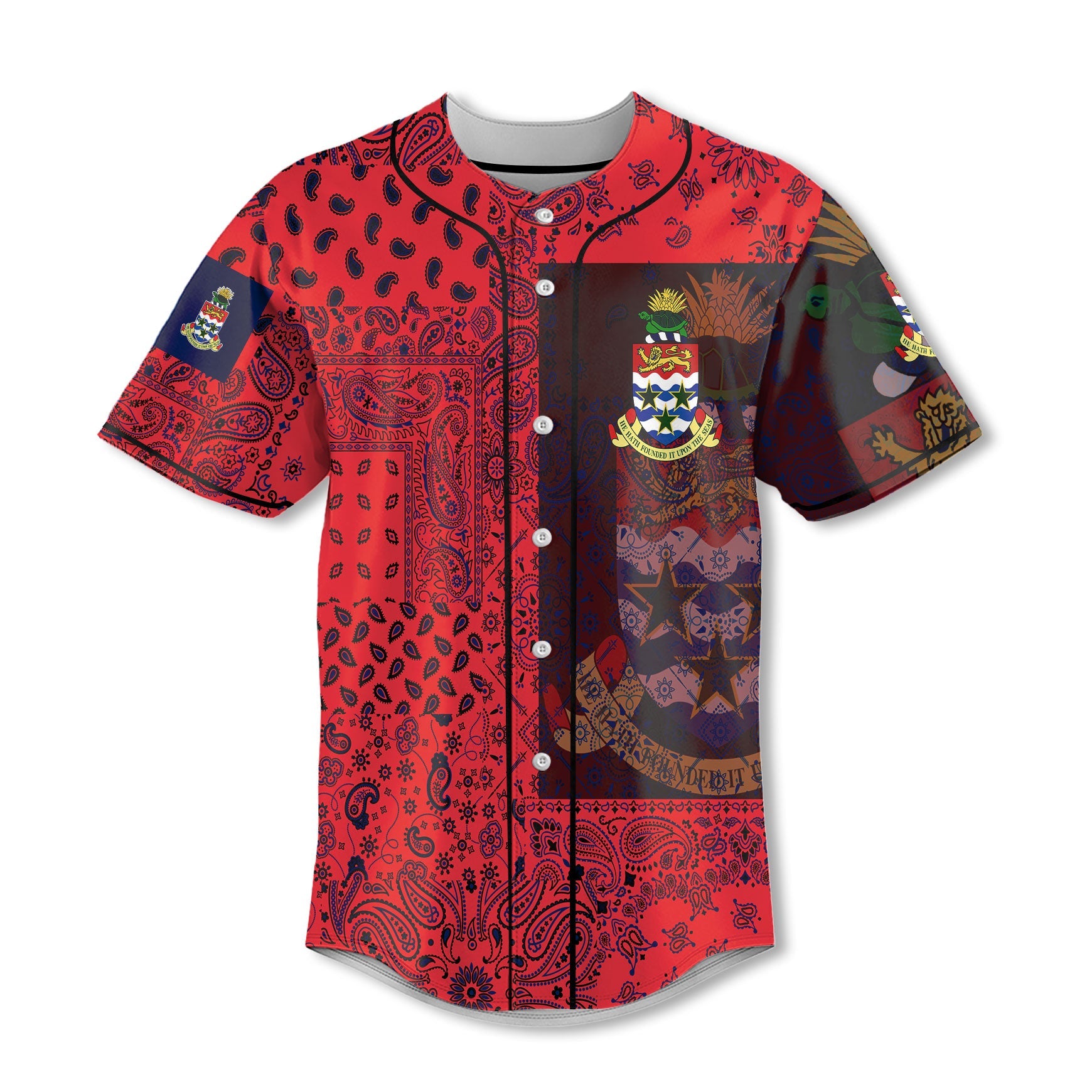 Cayman Islands Baseball Jersey Paisley Flag And Skull Style 2