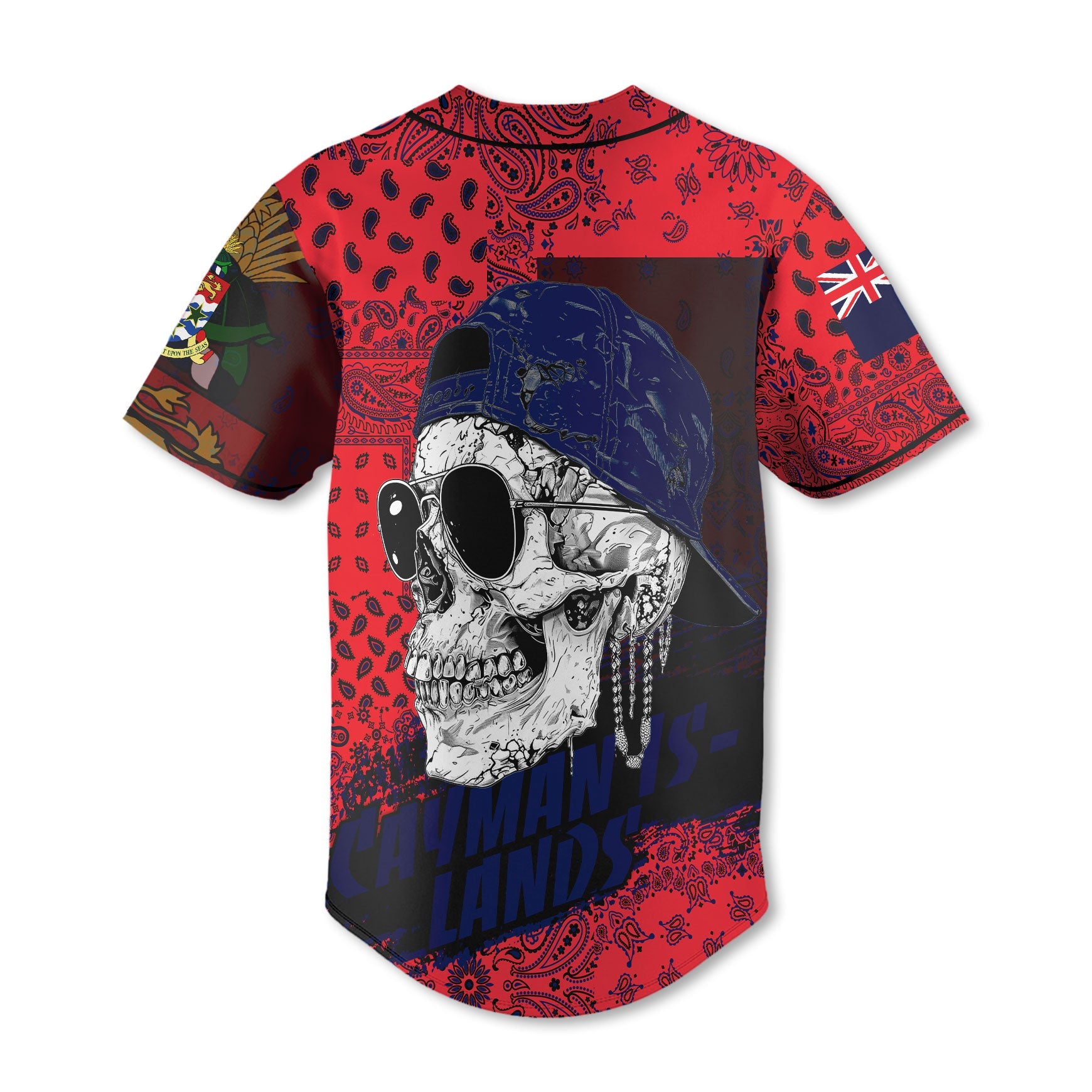 Cayman Islands Baseball Jersey Paisley Flag And Skull Style 3