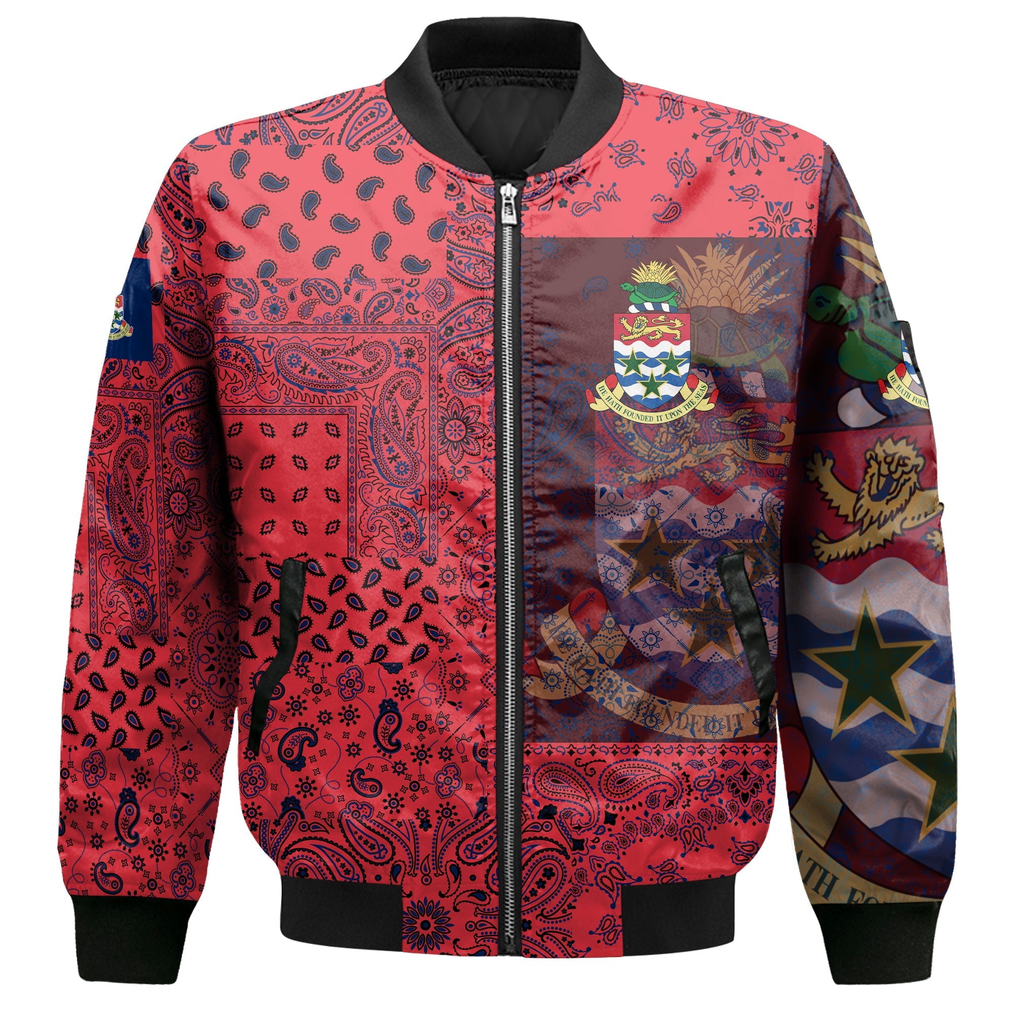 Cayman Islands Bomber Jacket Paisley Flag And Skull Style 2