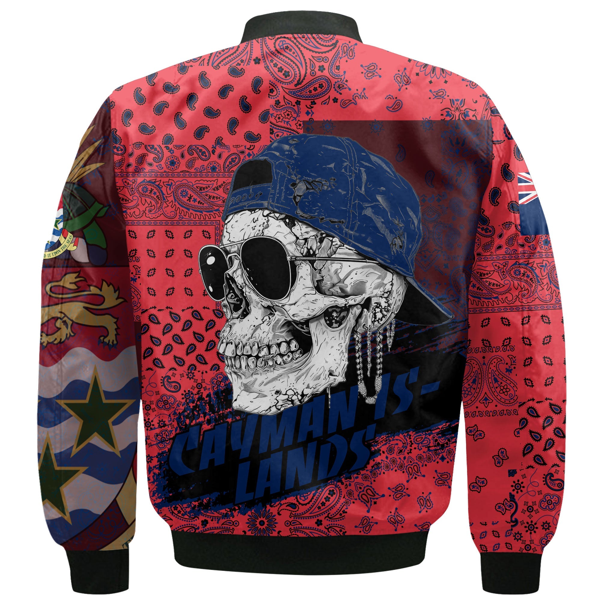 Cayman Islands Bomber Jacket Paisley Flag And Skull Style 3