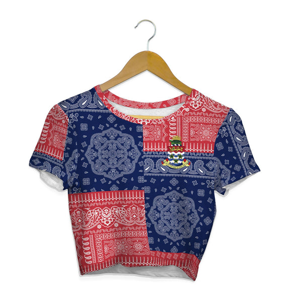 Cayman Islands Croptop T Shirt Flag And Paisley Basic Style 1