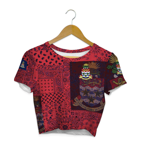 Cayman Islands Croptop T Shirt Paisley Flag And Skull Style 1