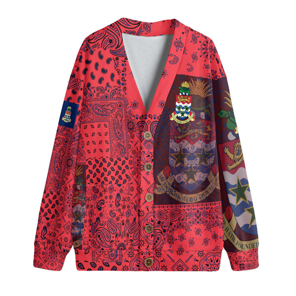 Cayman Islands Fleece Cardigan Paisley Flag And Skull Style 1