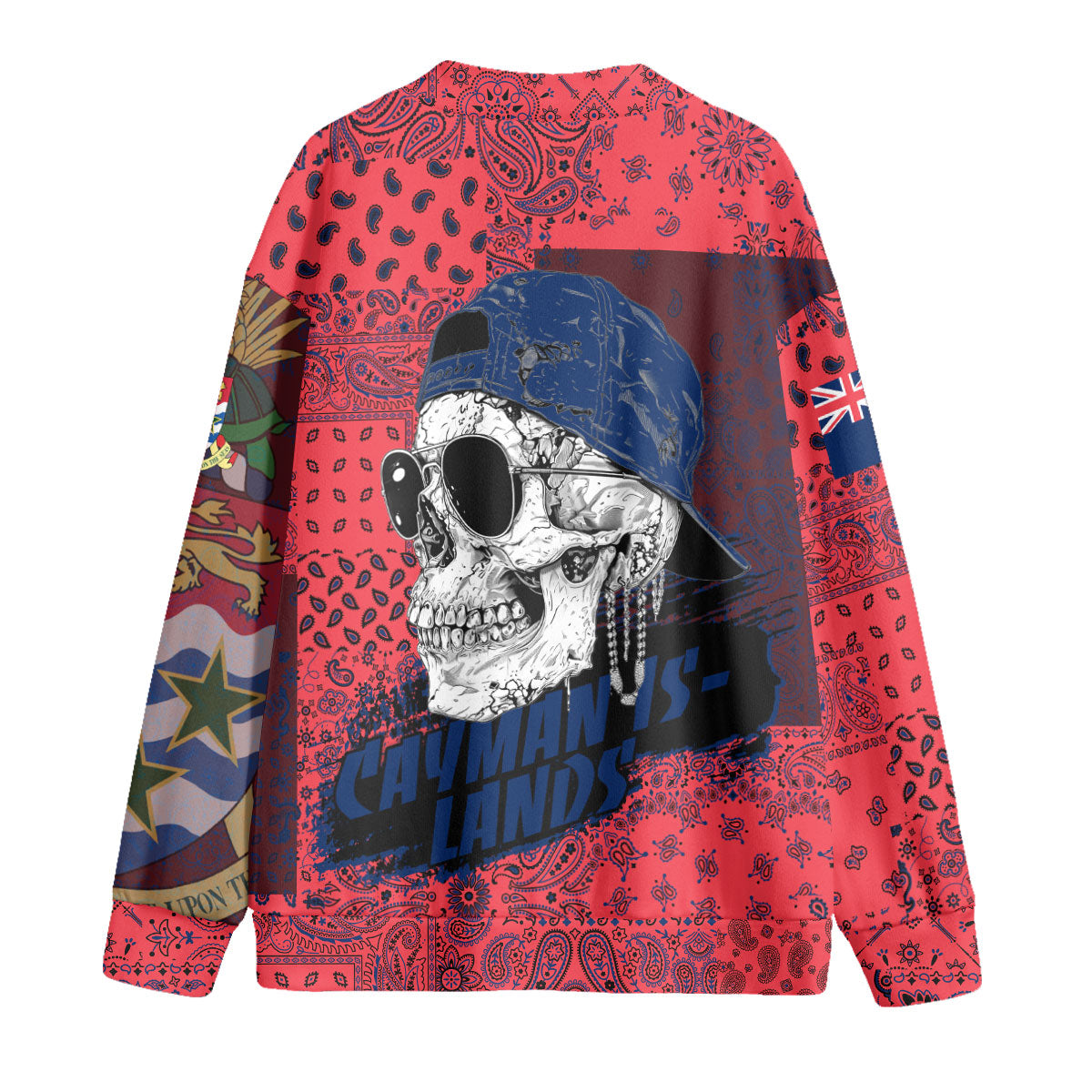 Cayman Islands Fleece Cardigan Paisley Flag And Skull Style 2