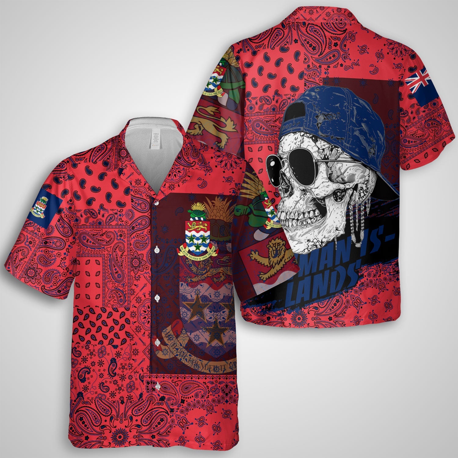 Cayman Islands Hawaiian Shirt Paisley Flag And Skull Style 1