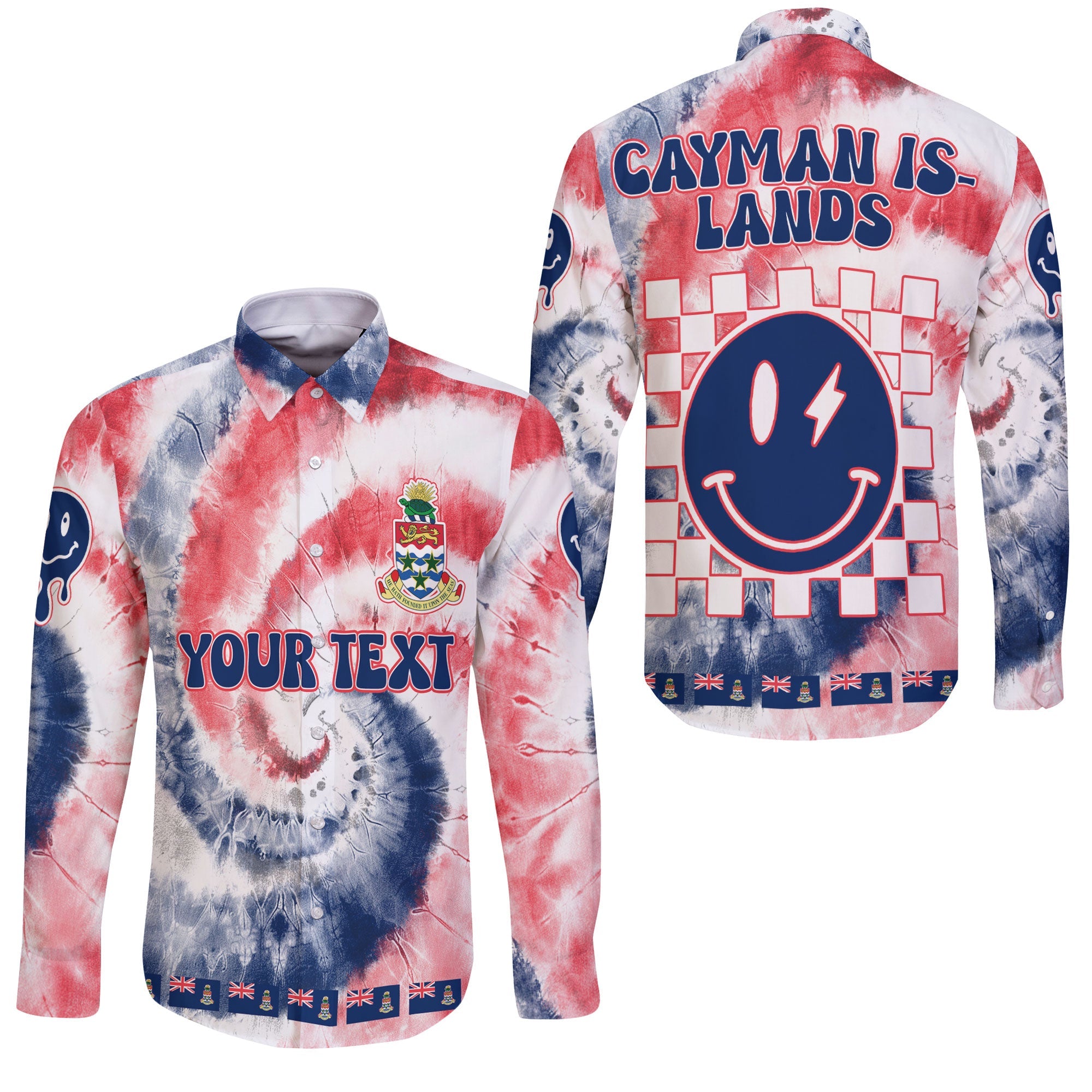 Cayman Islands Long Sleeve Button Shirt Custom Tie Dye Style 3