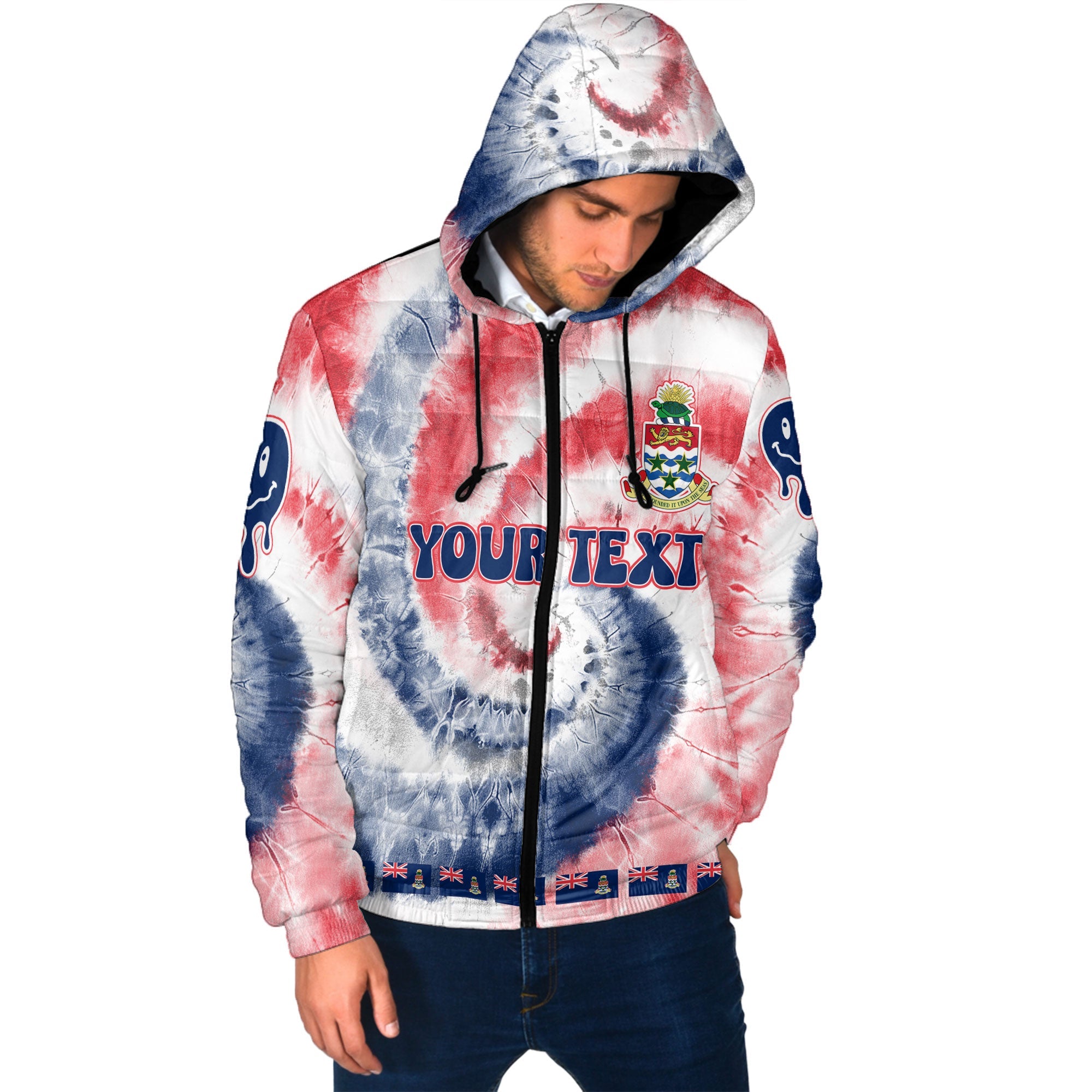 Cayman Islands Men Hooded Padded Jacket Custom Tie Dye Style 2