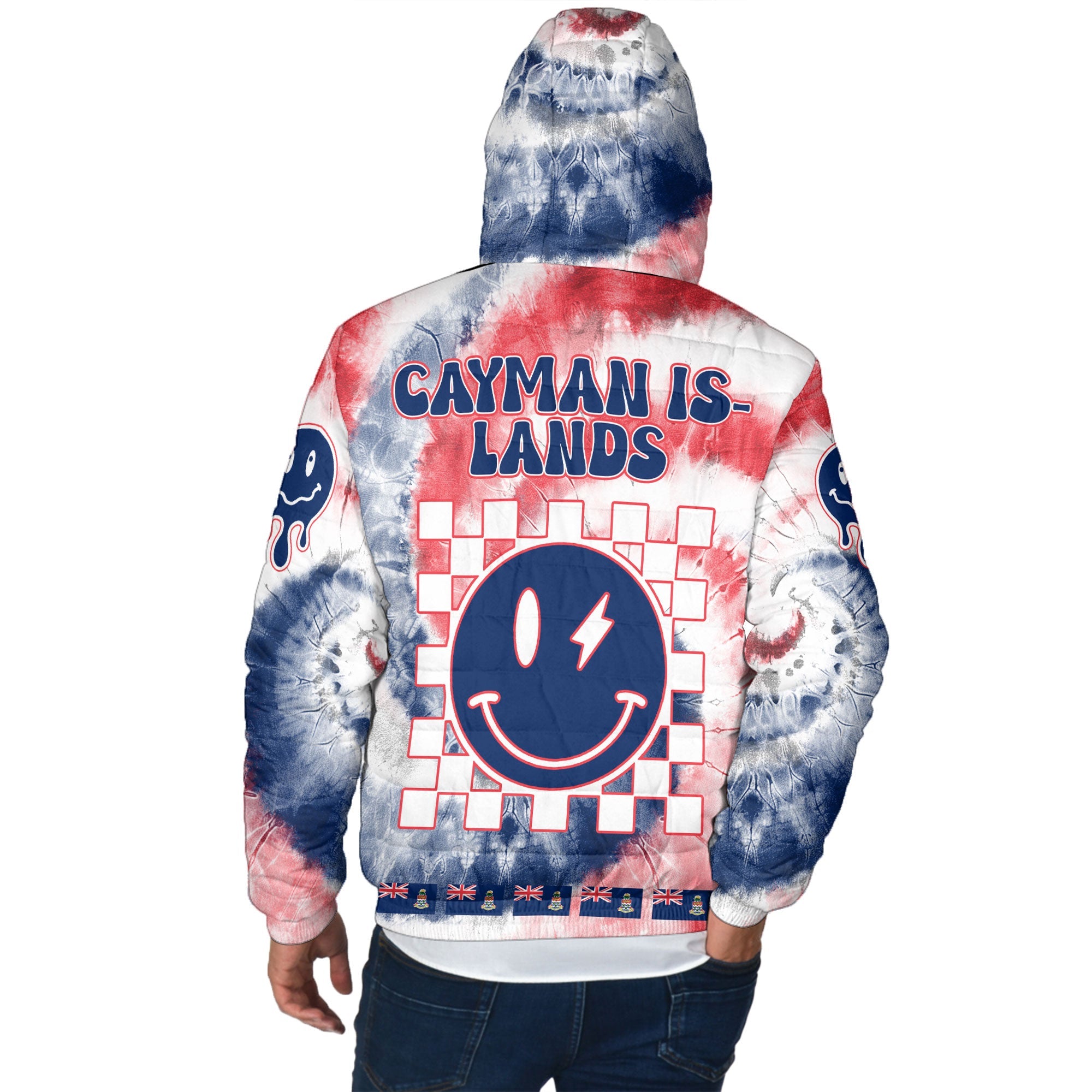 Cayman Islands Men Hooded Padded Jacket Custom Tie Dye Style 3