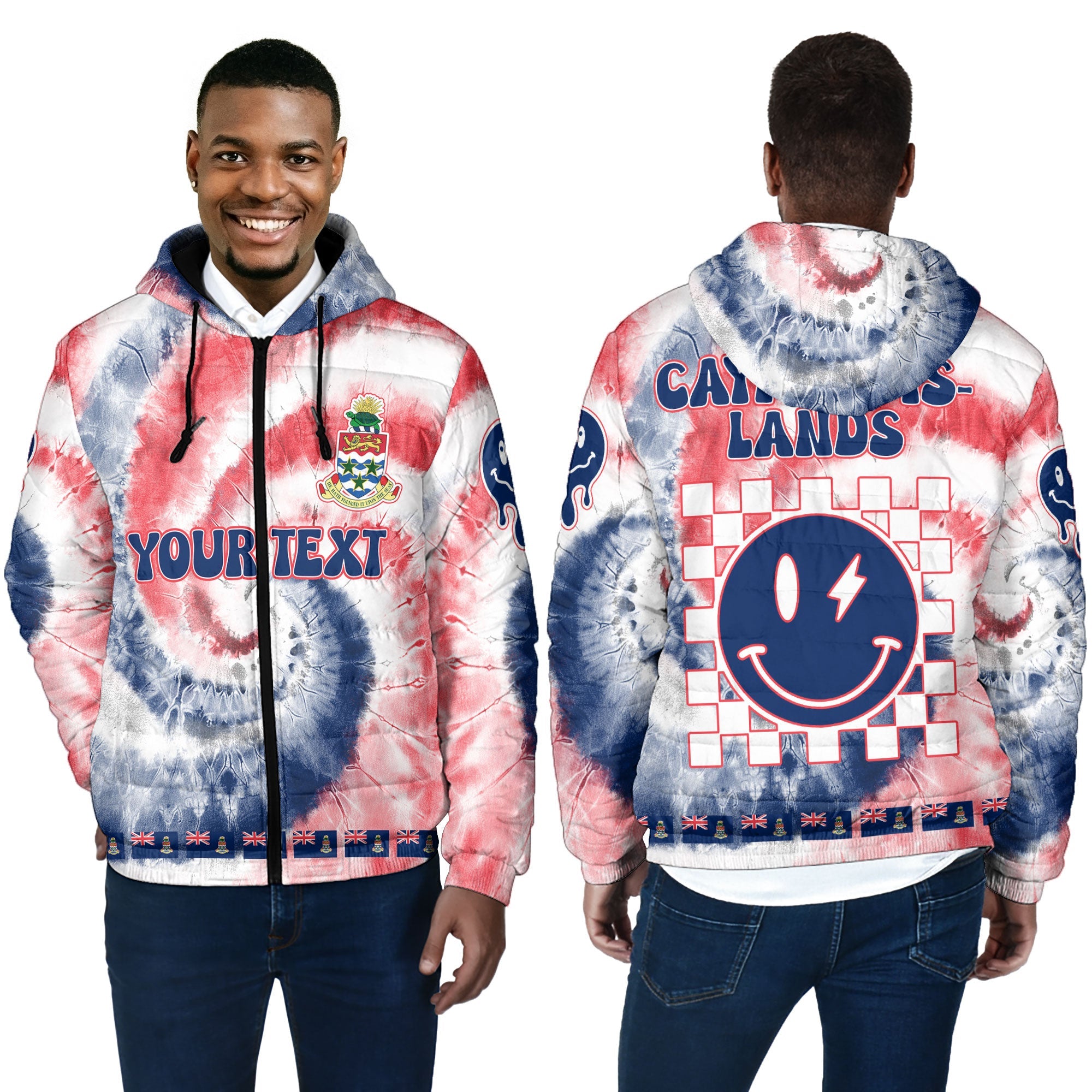 Cayman Islands Men Hooded Padded Jacket Custom Tie Dye Style 4