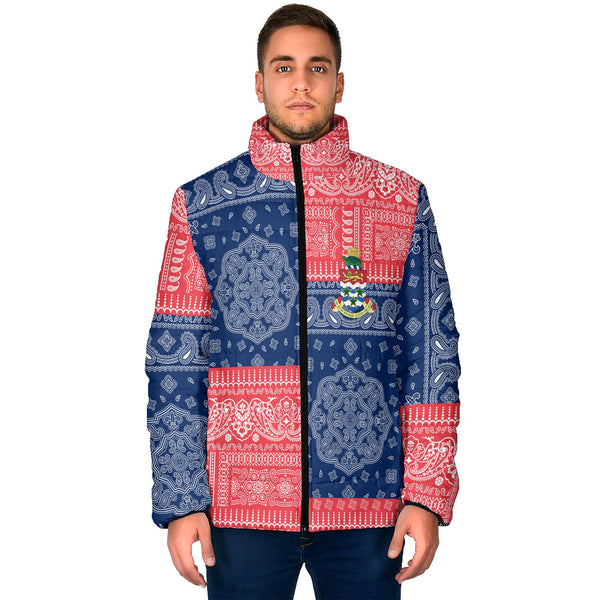 Cayman Islands Men Padded Jacket Flag And Paisley Basic Style 1