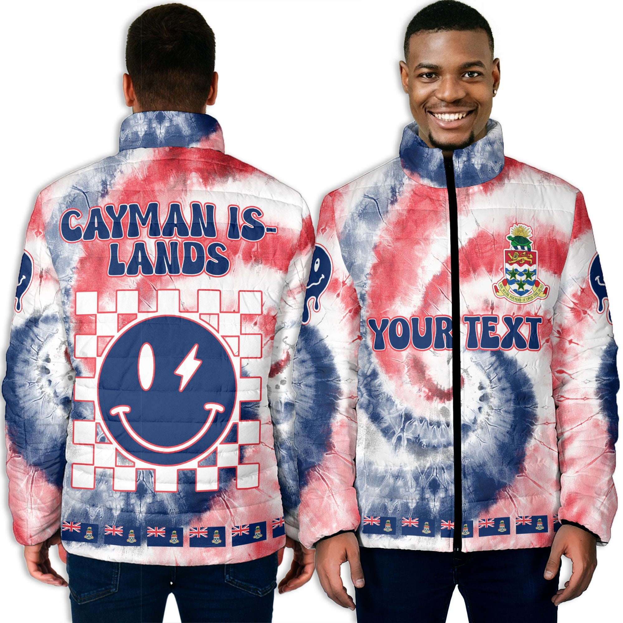 Cayman Islands Men Padded Jacket Custom Tie Dye Style 3