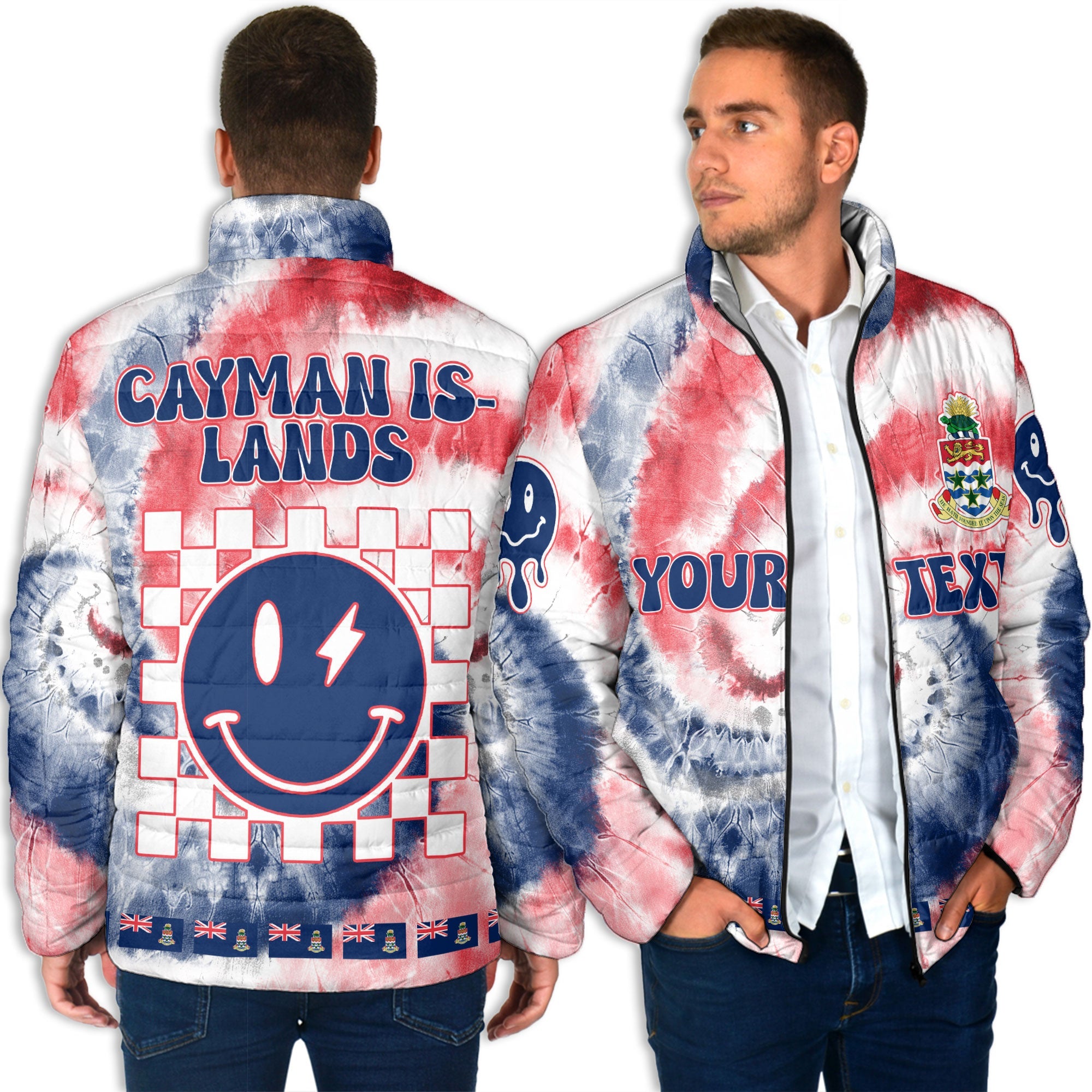 Cayman Islands Men Padded Jacket Custom Tie Dye Style 4