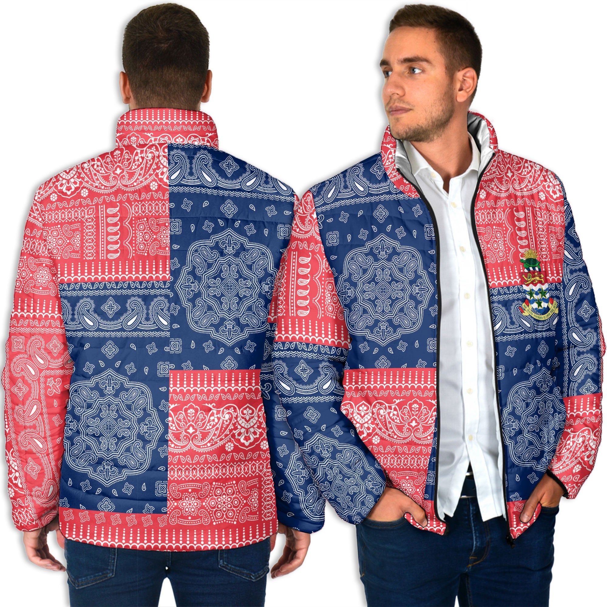 Cayman Islands Men Padded Jacket Flag And Paisley Basic Style 4