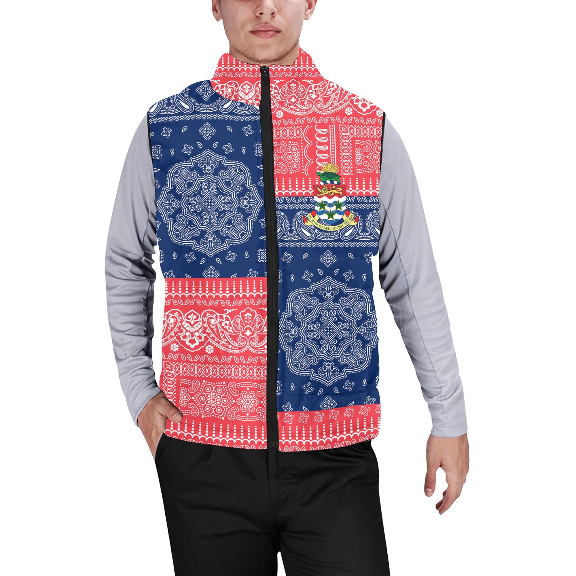 Cayman Islands Men Padded Jacket Vest Flag And Paisley Basic Style 1