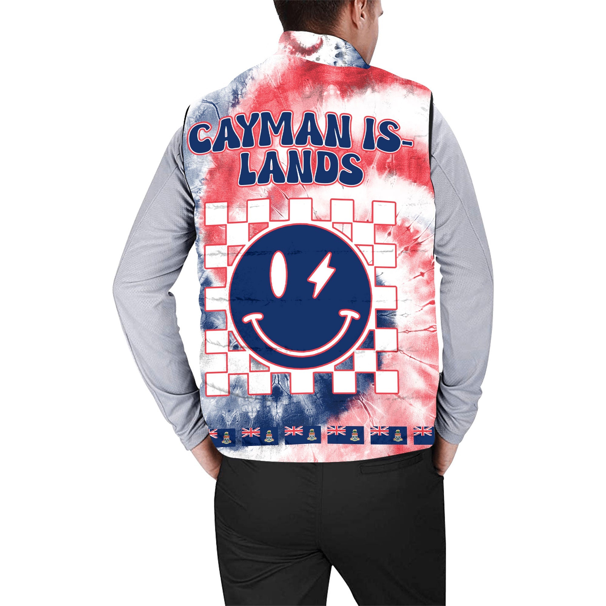 Cayman Islands Men Padded Jacket Vest Custom Tie Dye Style 2