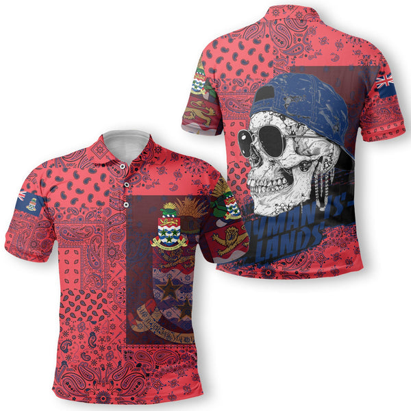 Cayman Islands Polo Shirt Paisley Flag And Skull Style 1