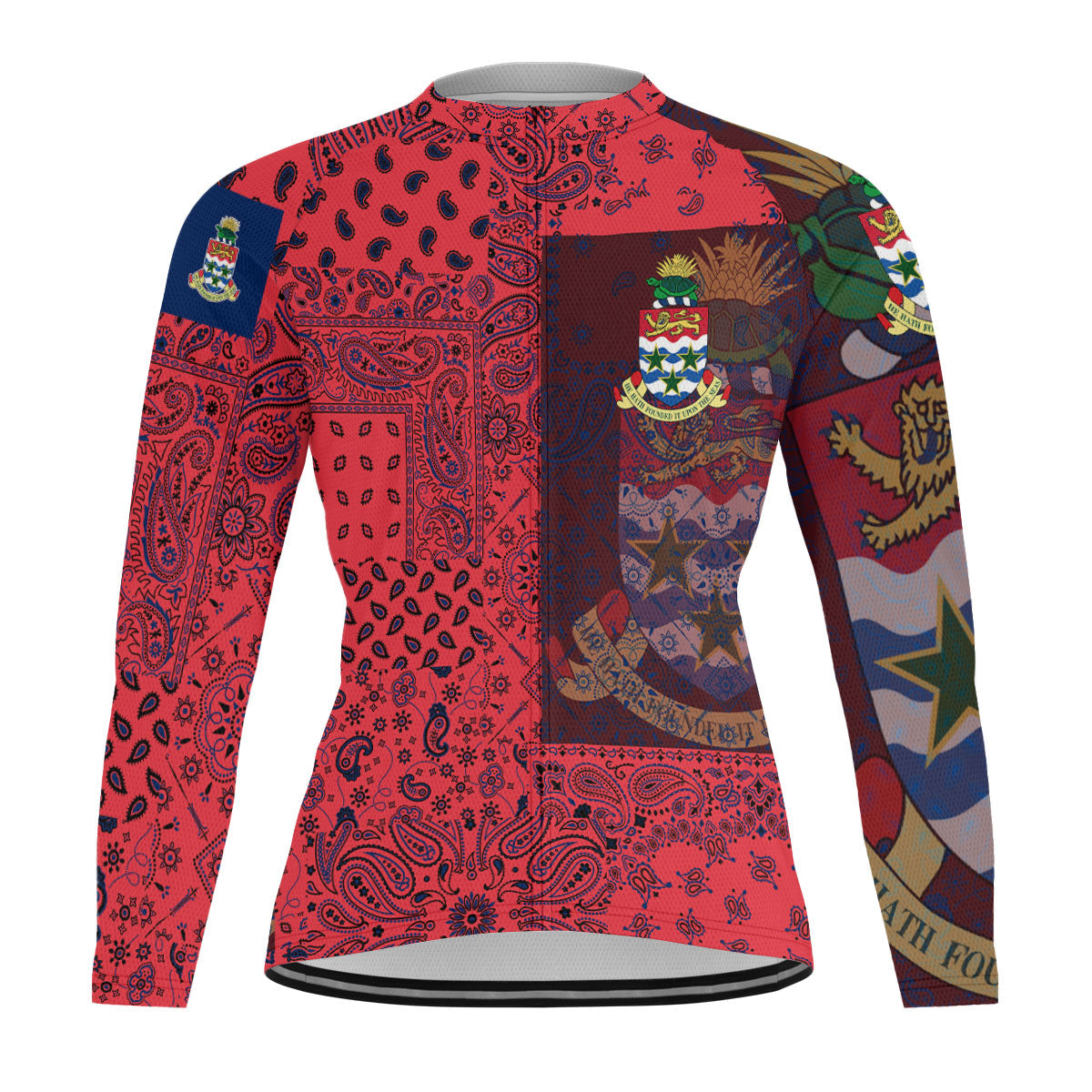 Cayman Islands Raglan Men Cycling Jersey Long Sleeve Paisley Flag And Skull Style 1