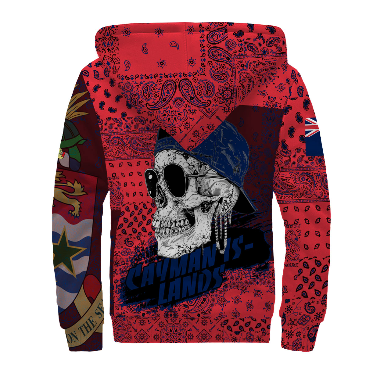 Cayman Islands Sherpa Hoodie Paisley Flag And Skull Style 2