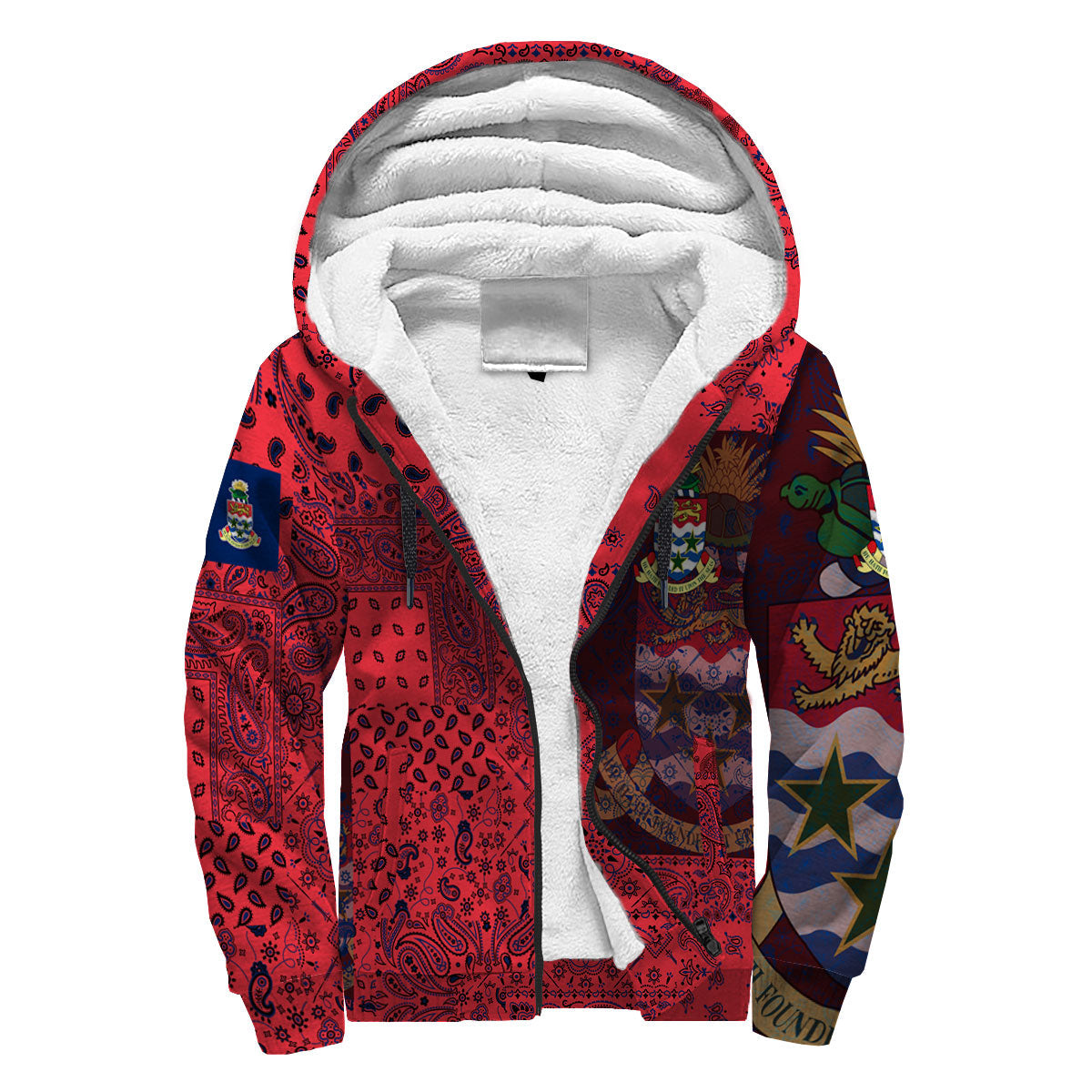 Cayman Islands Sherpa Hoodie Paisley Flag And Skull Style 3