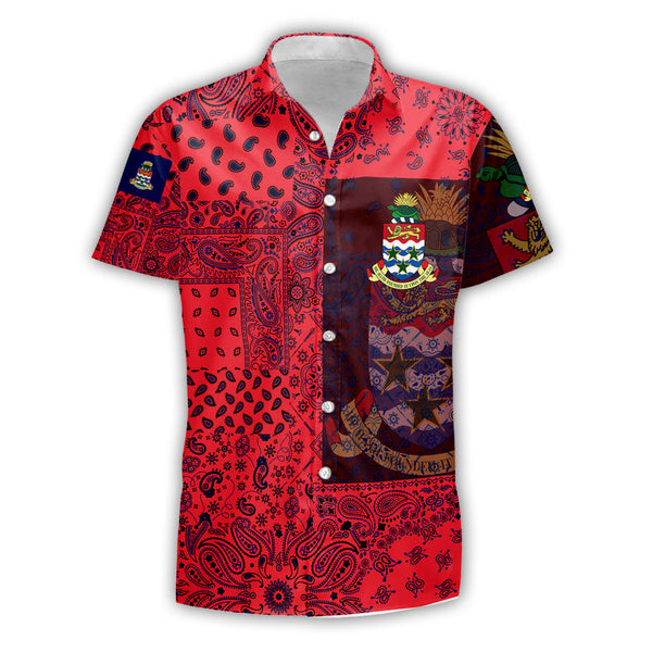 Cayman Islands Short Sleeve Shirt Paisley Flag And Skull Style 1