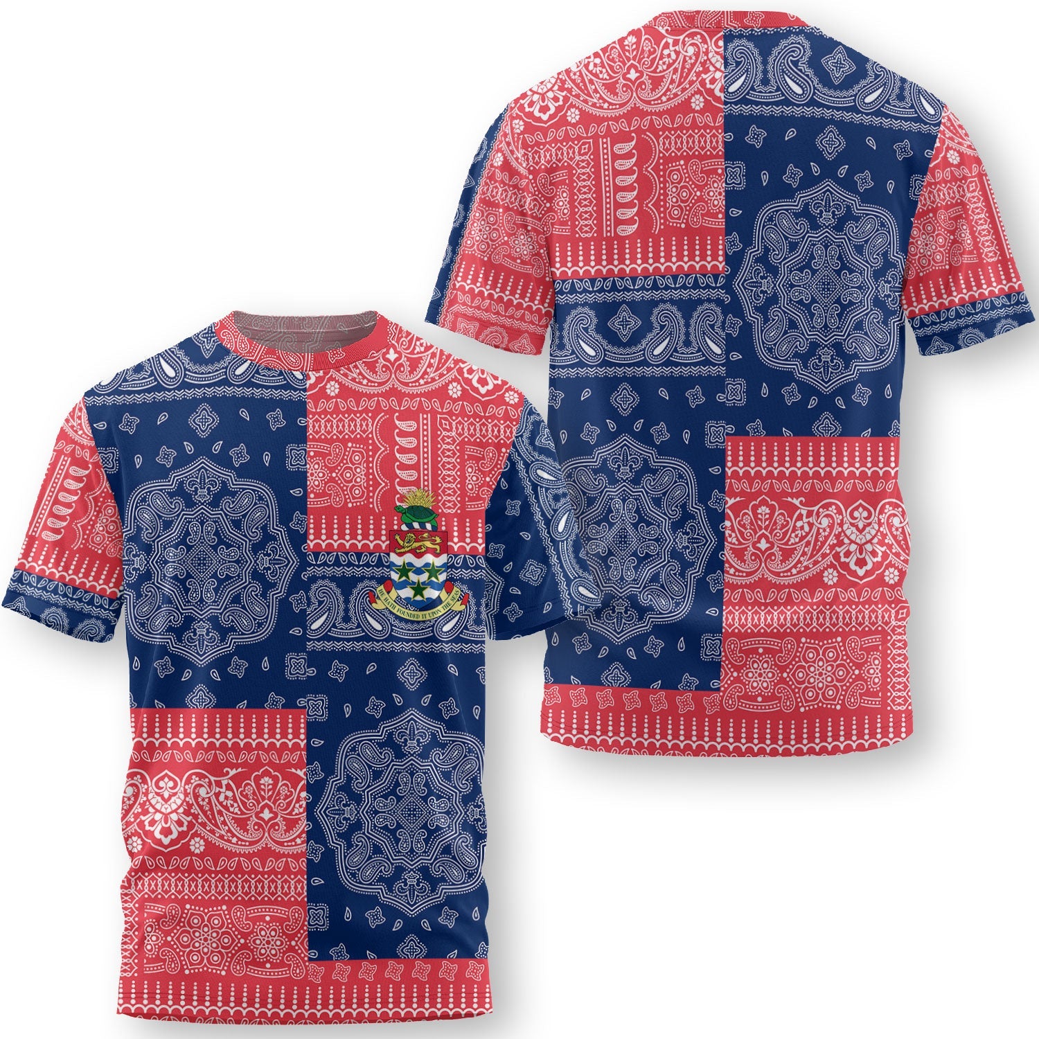 Cayman Islands T Shirt Flag And Paisley Basic Style 1