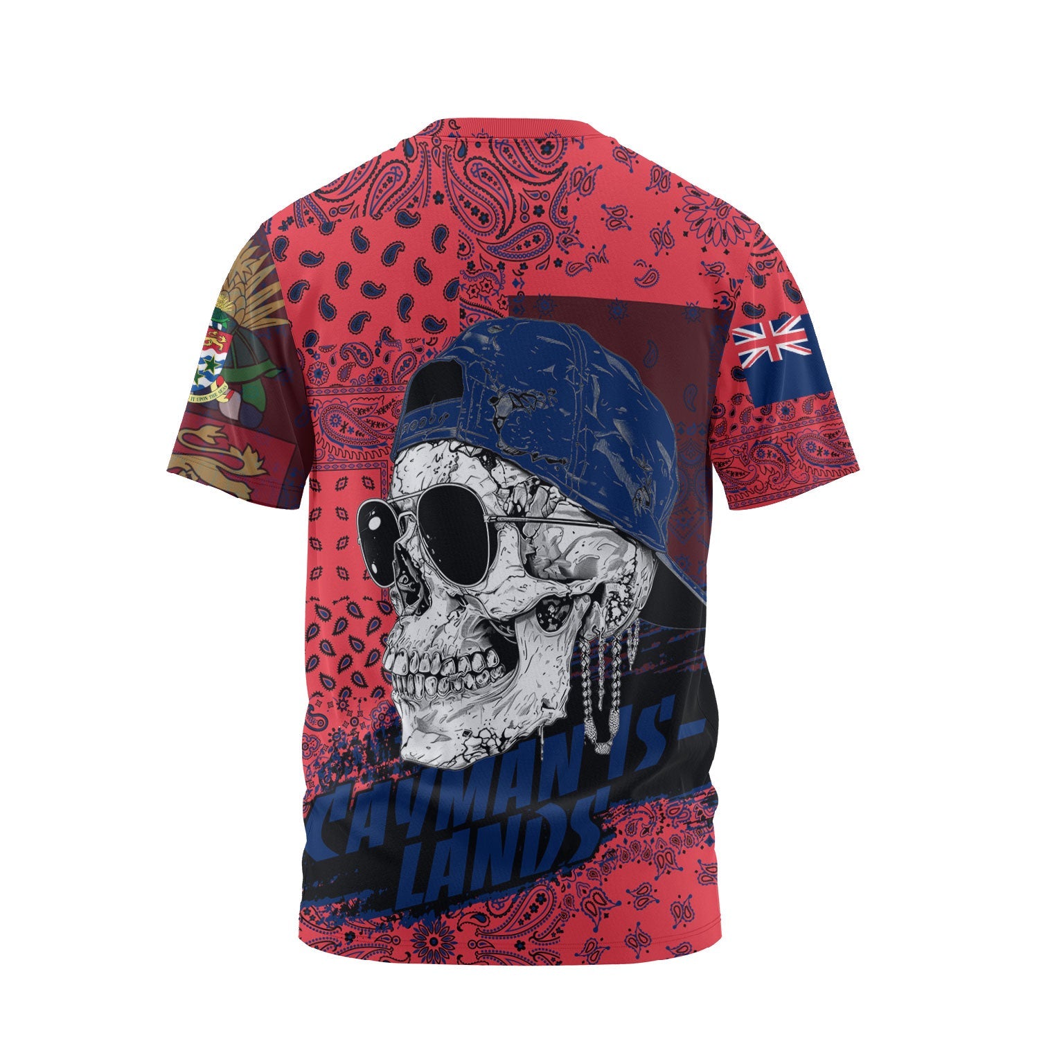 Cayman Islands T Shirt Paisley Flag And Skull Style 2