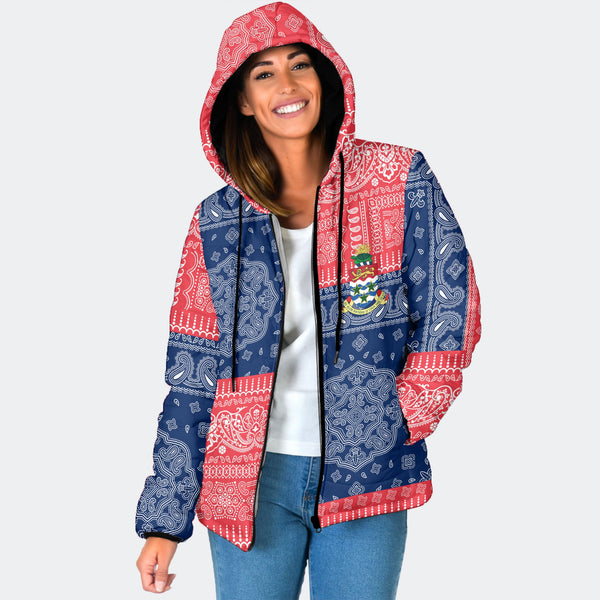 Cayman Islands Women Hooded Padded Jacket Flag And Paisley Basic Style 1