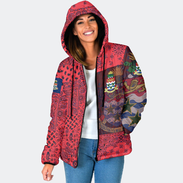 Cayman Islands Women Hooded Padded Jacket Paisley Flag And Skull Style 1