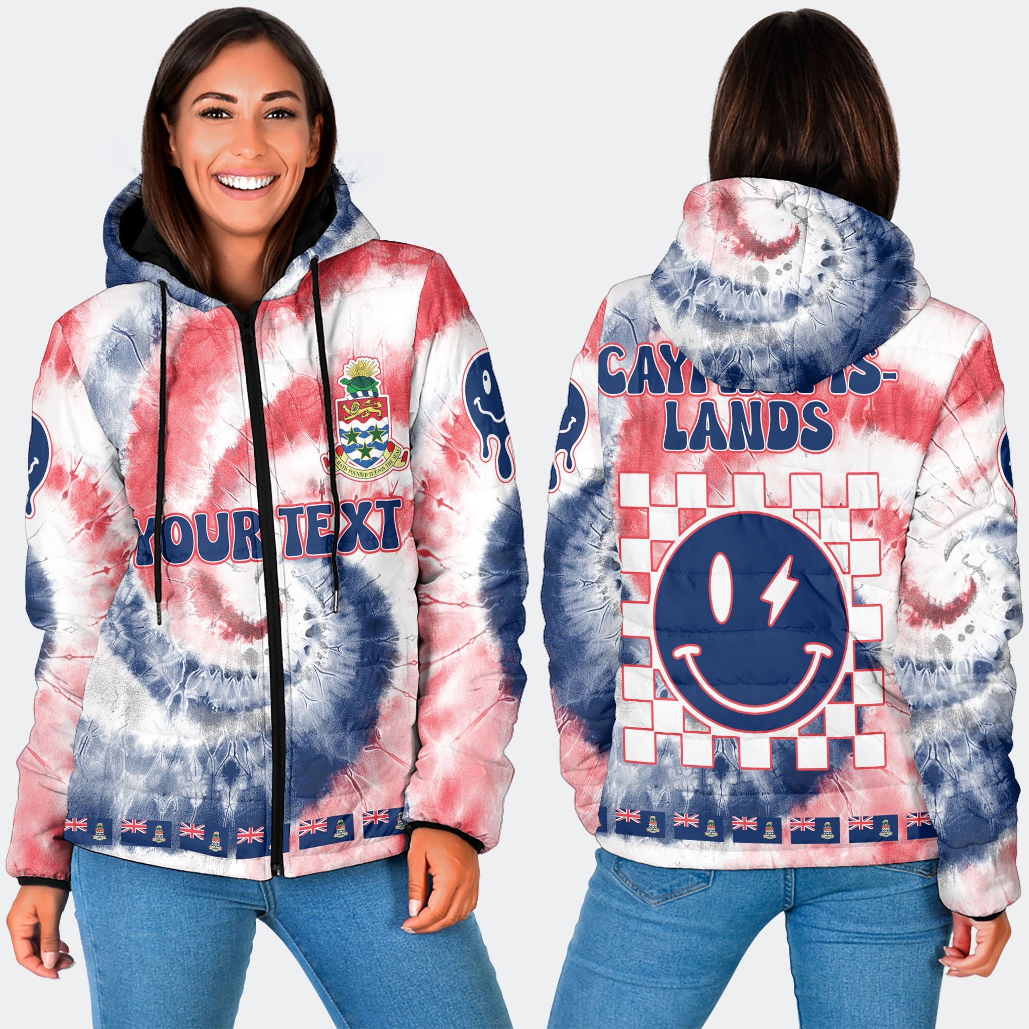 Cayman Islands Women Hooded Padded Jacket Custom Tie Dye Style 3