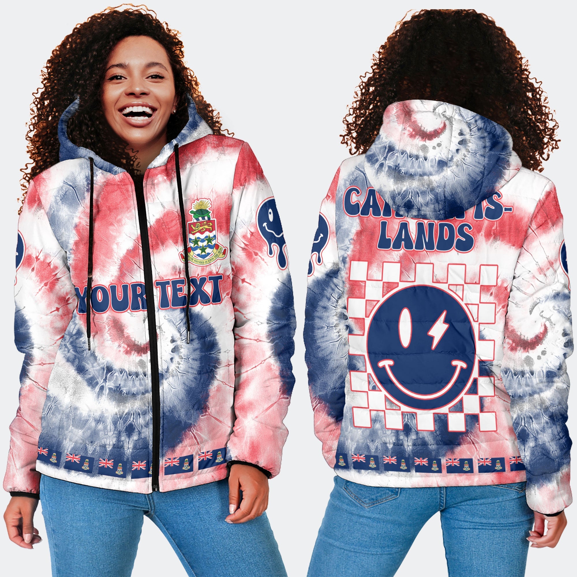 Cayman Islands Women Hooded Padded Jacket Custom Tie Dye Style 4