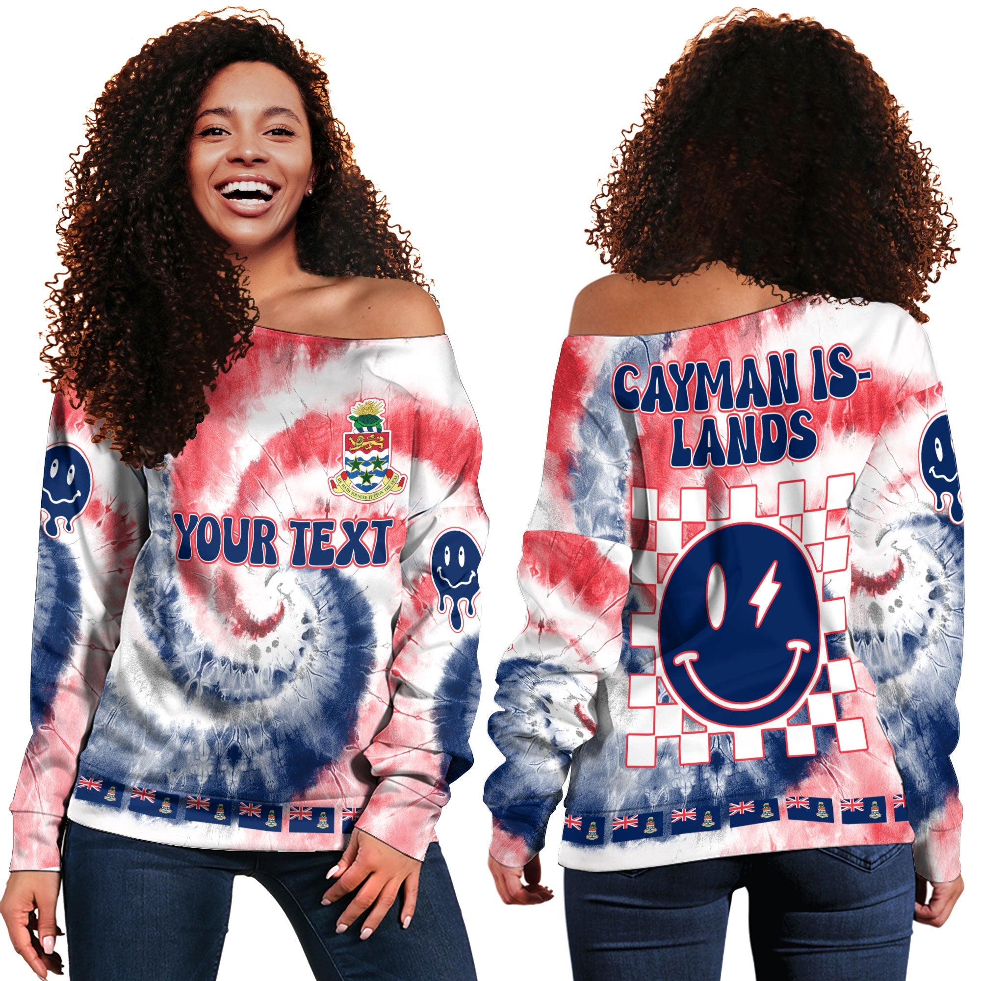 Cayman Islands Women Off Shoulder Sweatshirt Custom Tie Dye Style 2