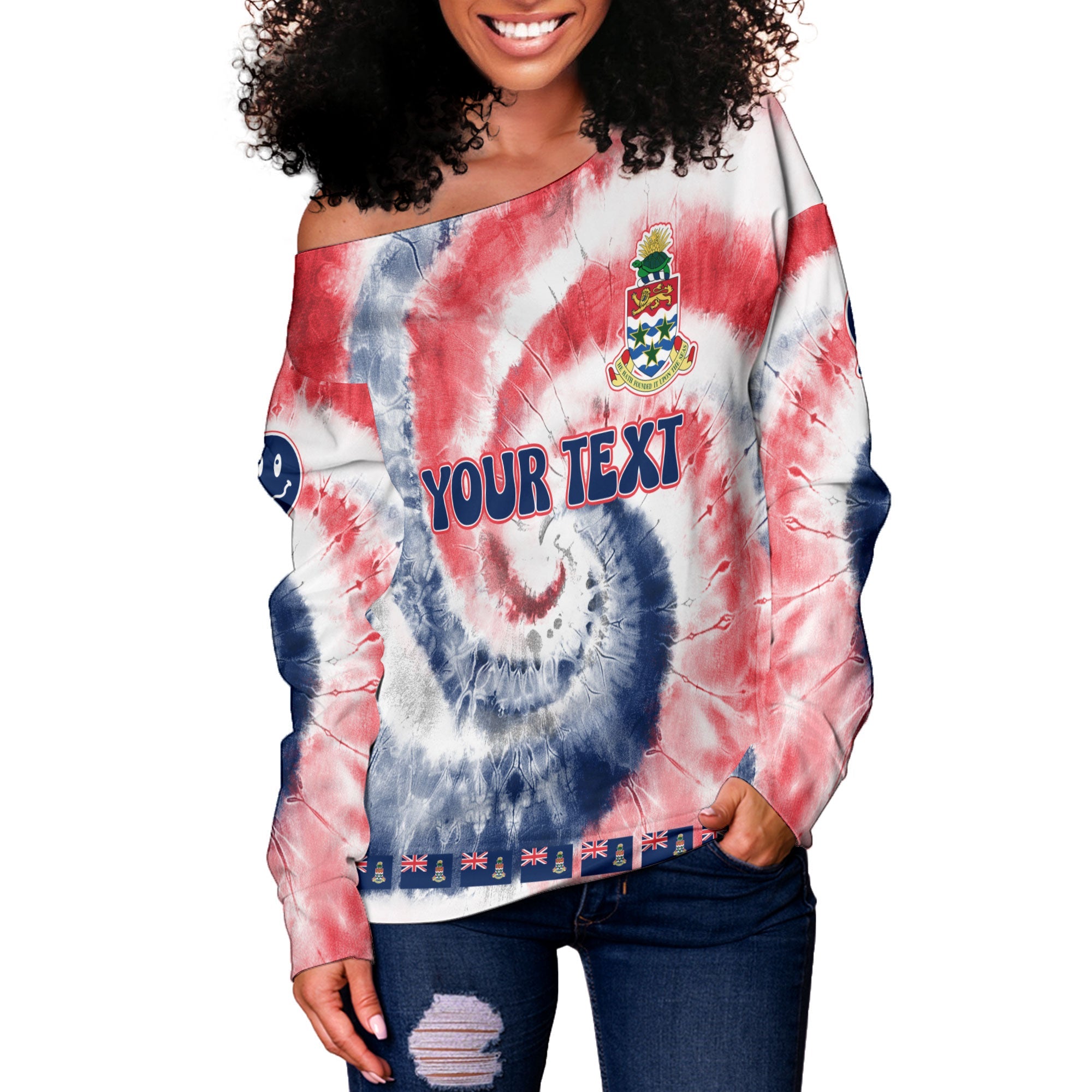 Cayman Islands Women Off Shoulder Sweatshirt Custom Tie Dye Style 3