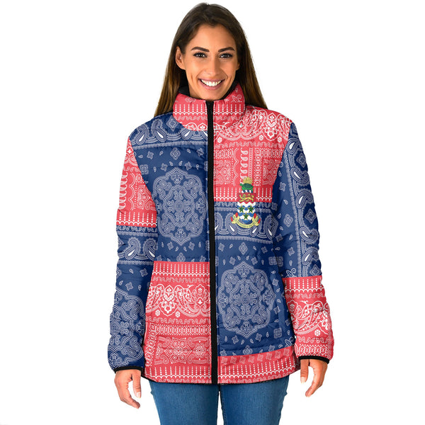 Cayman Islands Women Padded Jacket Flag And Paisley Basic Style 1