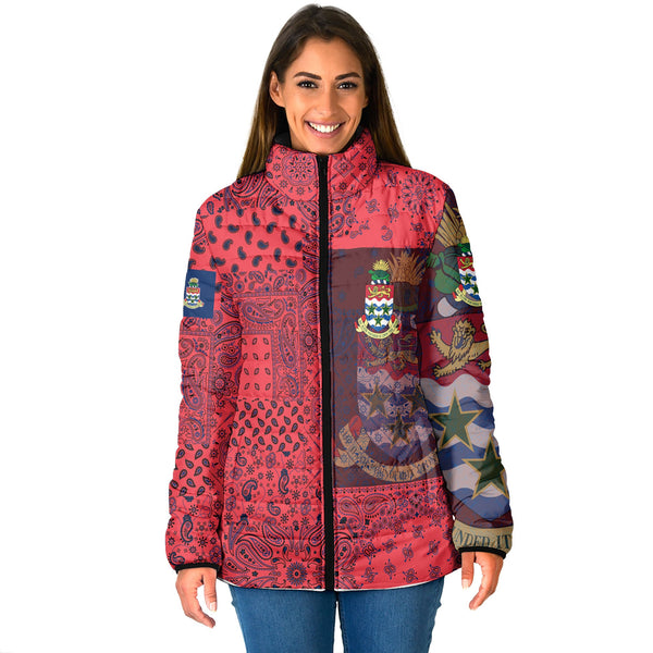 Cayman Islands Women Padded Jacket Paisley Flag And Skull Style 1