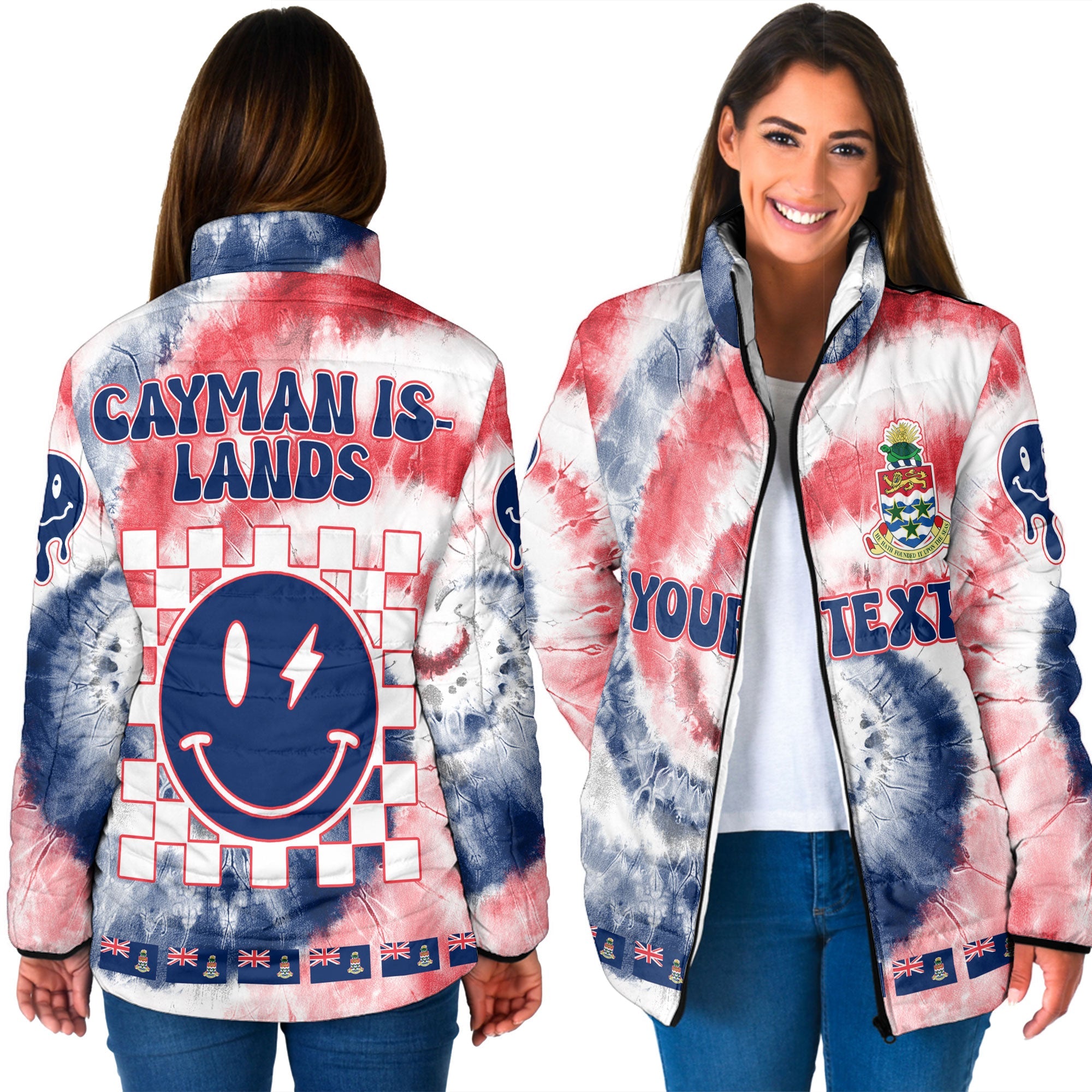 Cayman Islands Women Padded Jacket Custom Tie Dye Style 3