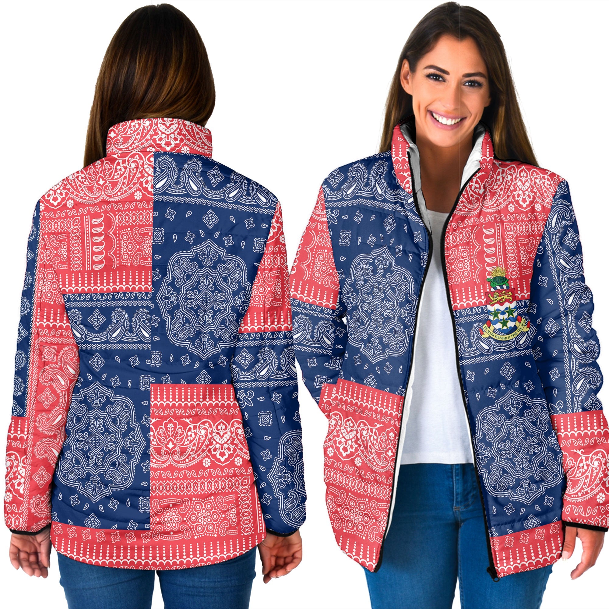 Cayman Islands Women Padded Jacket Flag And Paisley Basic Style 3