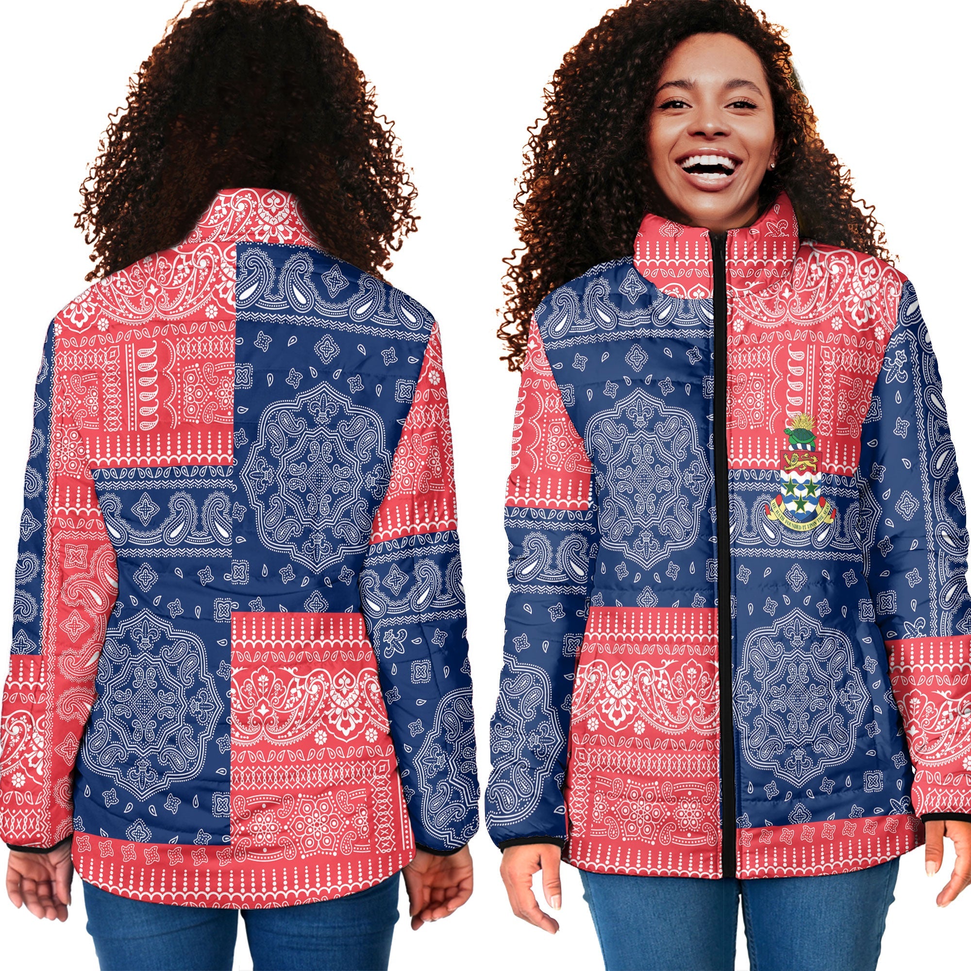 Cayman Islands Women Padded Jacket Flag And Paisley Basic Style 4