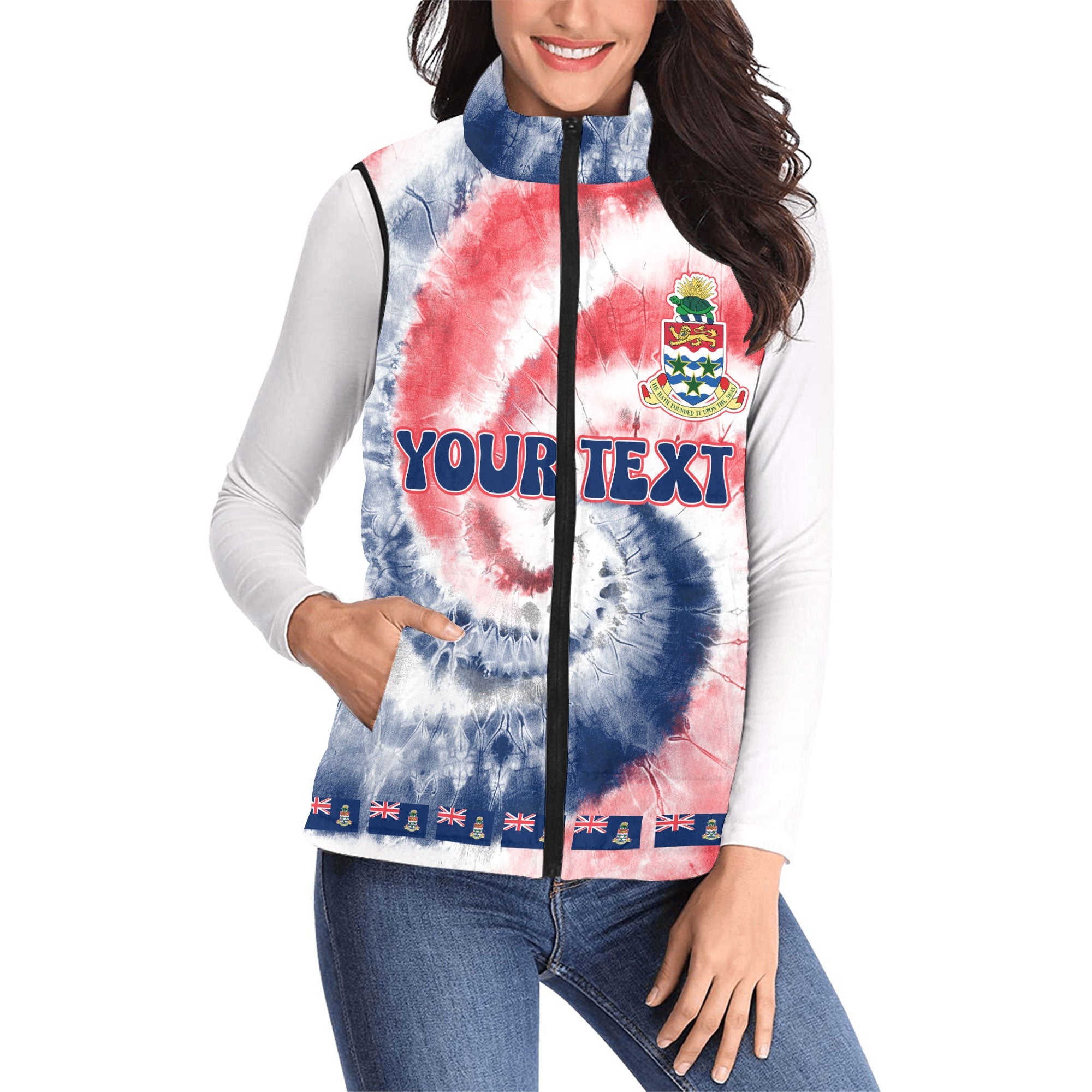 Cayman Islands Women Padded Jacket Vest Custom Tie Dye Style 1