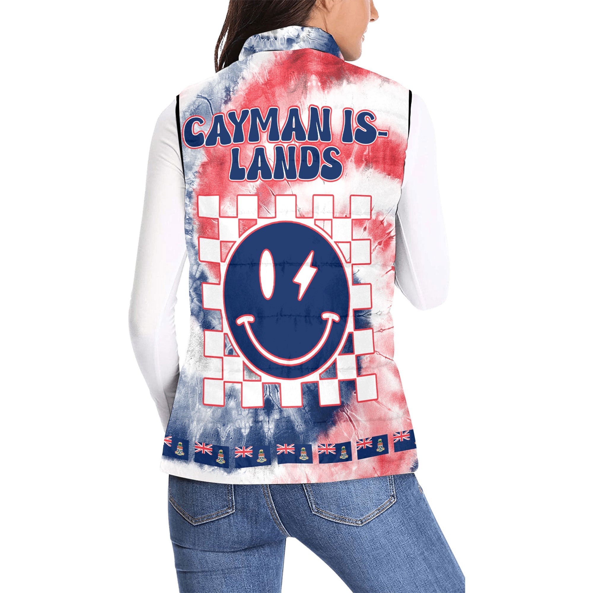 Cayman Islands Women Padded Jacket Vest Custom Tie Dye Style 2