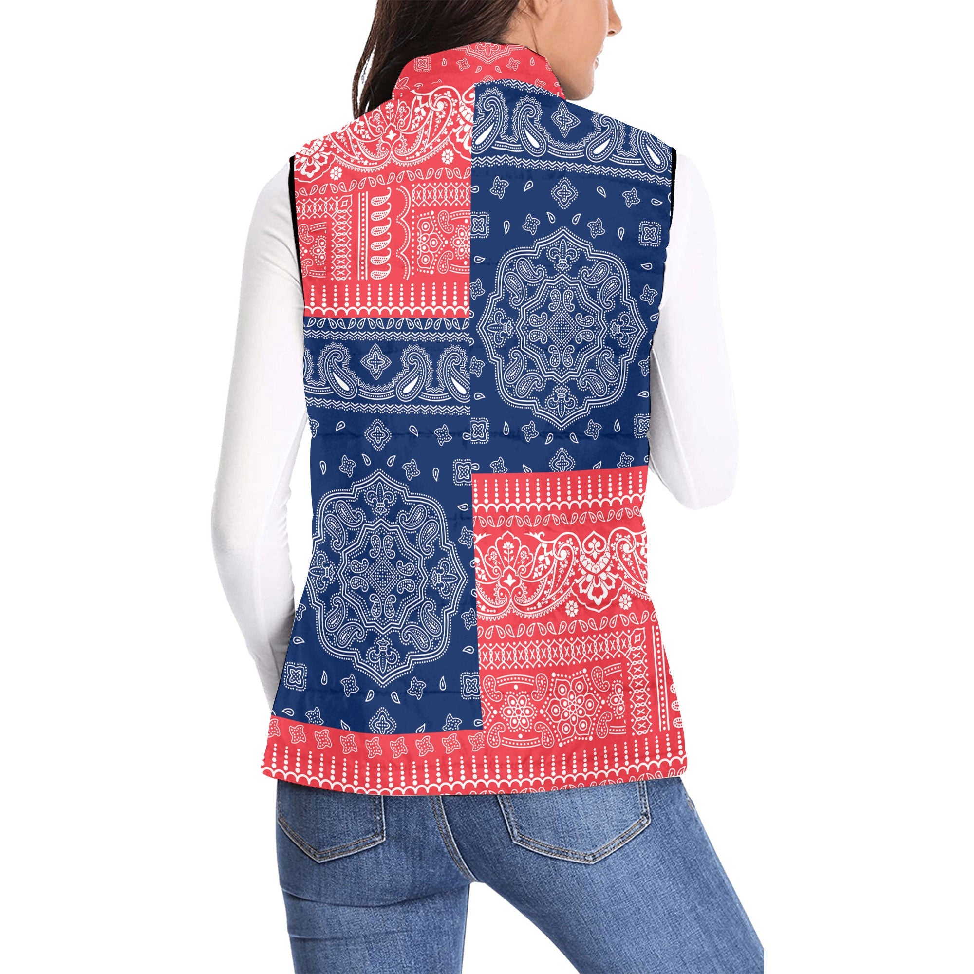 Cayman Islands Women Padded Jacket Vest Flag And Paisley Basic Style 2