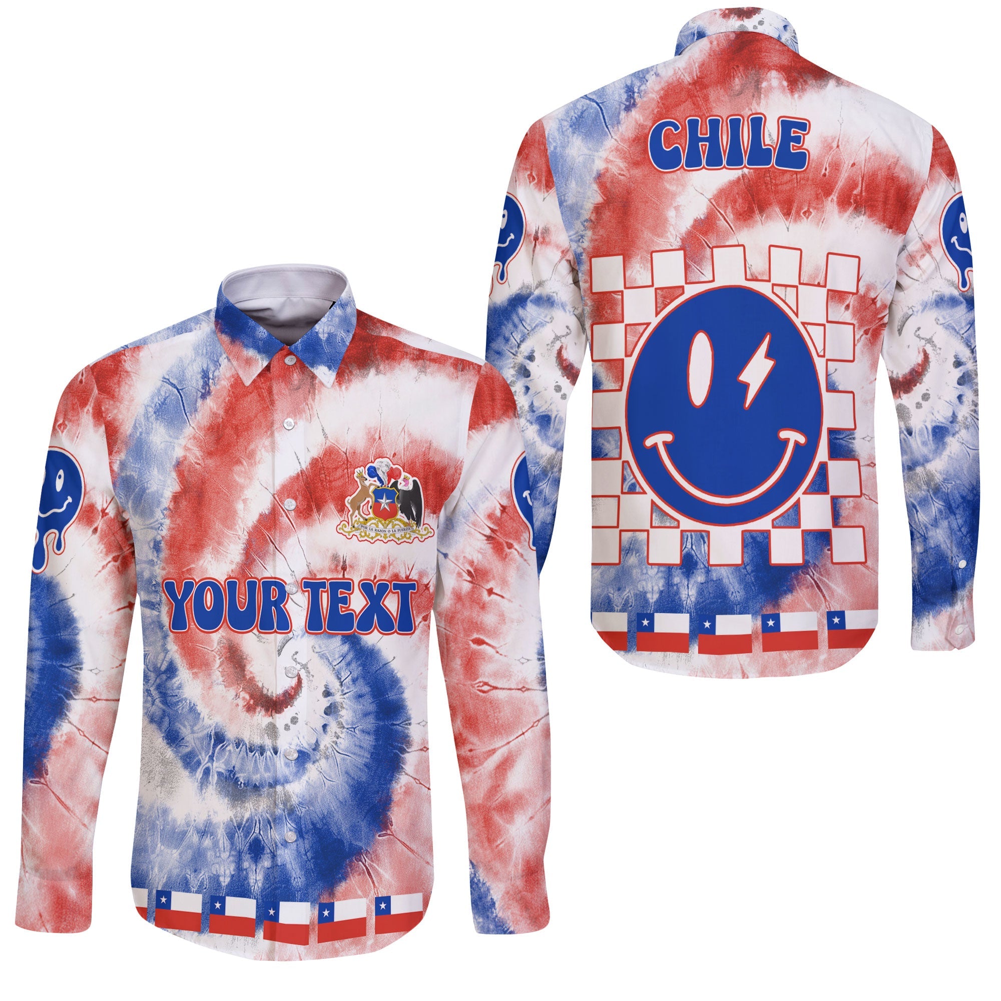 Chile Long Sleeve Button Shirt Custom Tie Dye Style 3