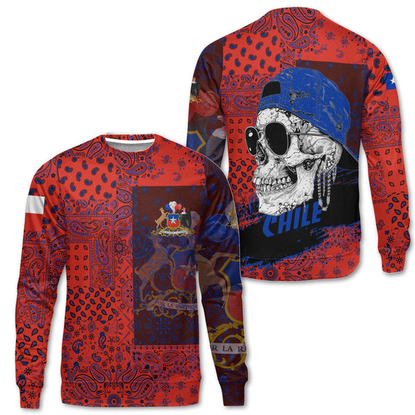 Chile Sweatshirt Paisley Flag And Skull Style 1