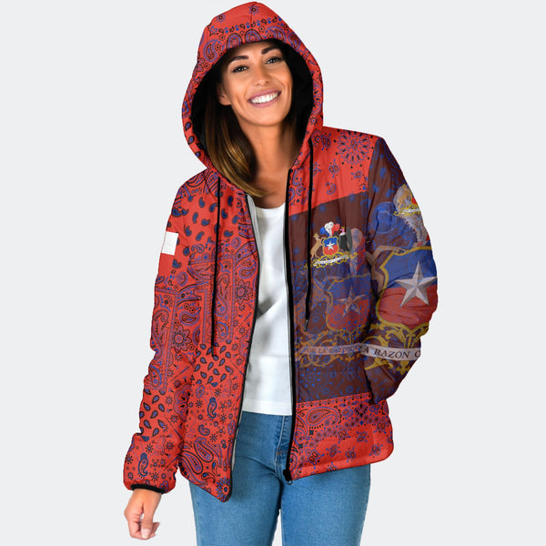 Chile Women Hooded Padded Jacket Paisley Flag And Skull Style 1