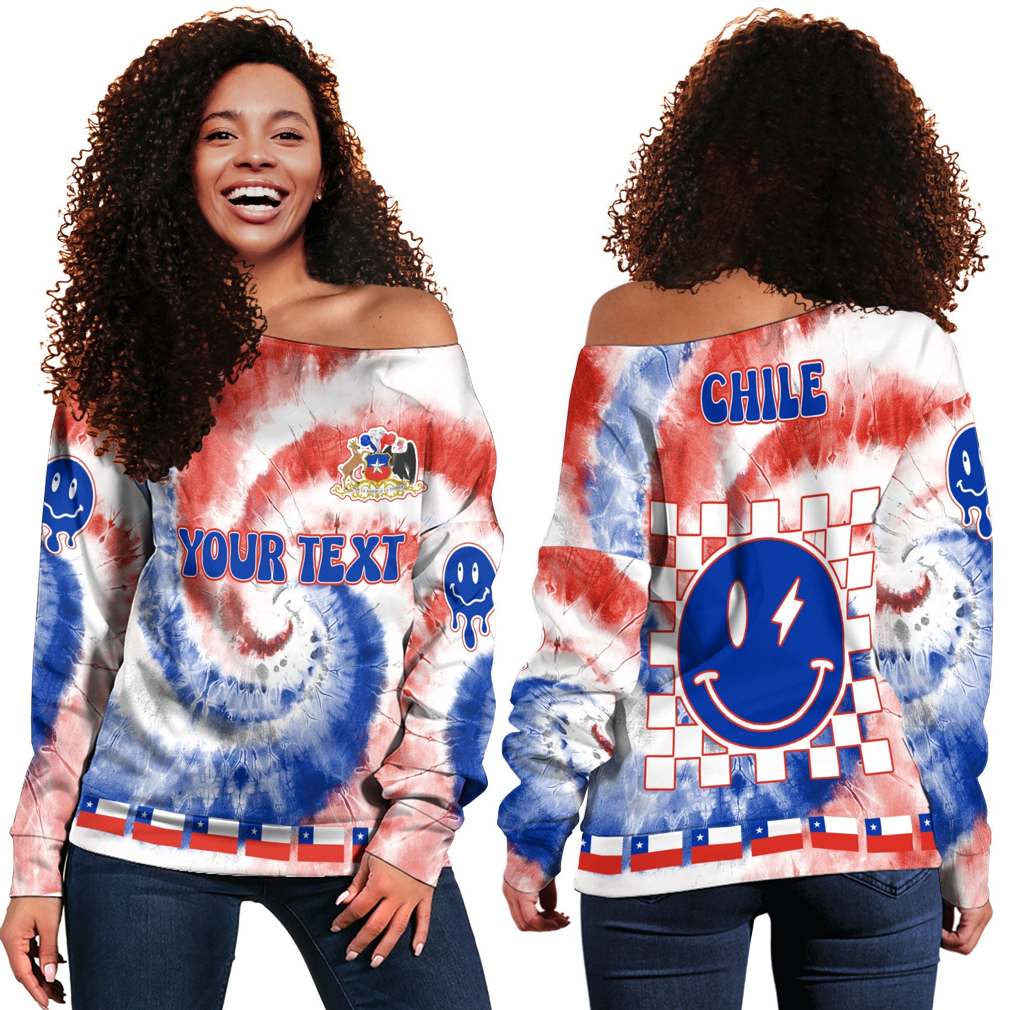 Chile Women Off Shoulder Sweatshirt Custom Tie Dye Style 2