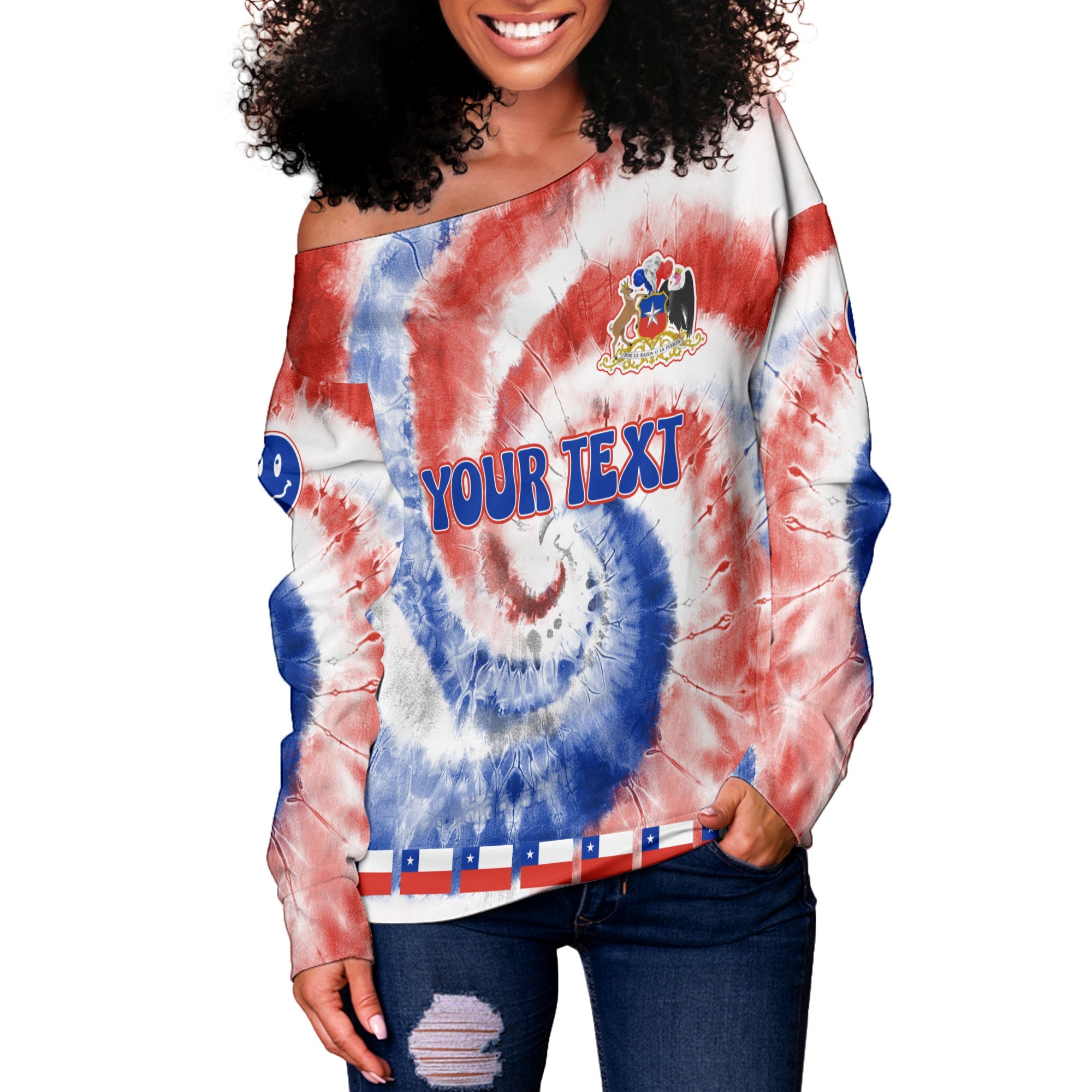 Chile Women Off Shoulder Sweatshirt Custom Tie Dye Style 3