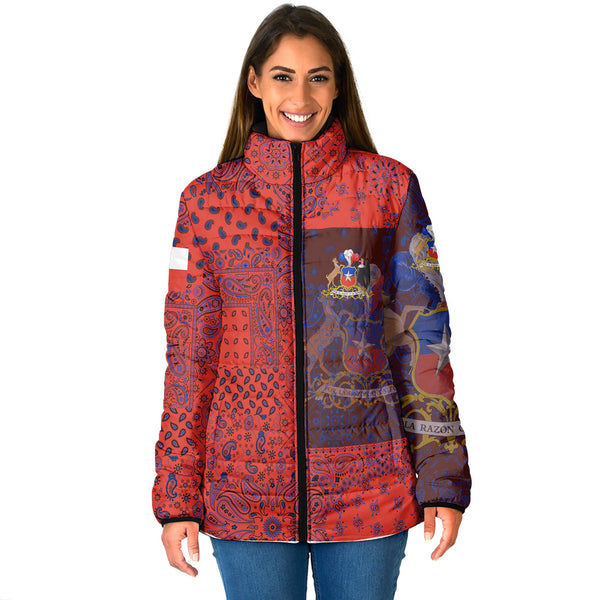 Chile Women Padded Jacket Paisley Flag And Skull Style 1